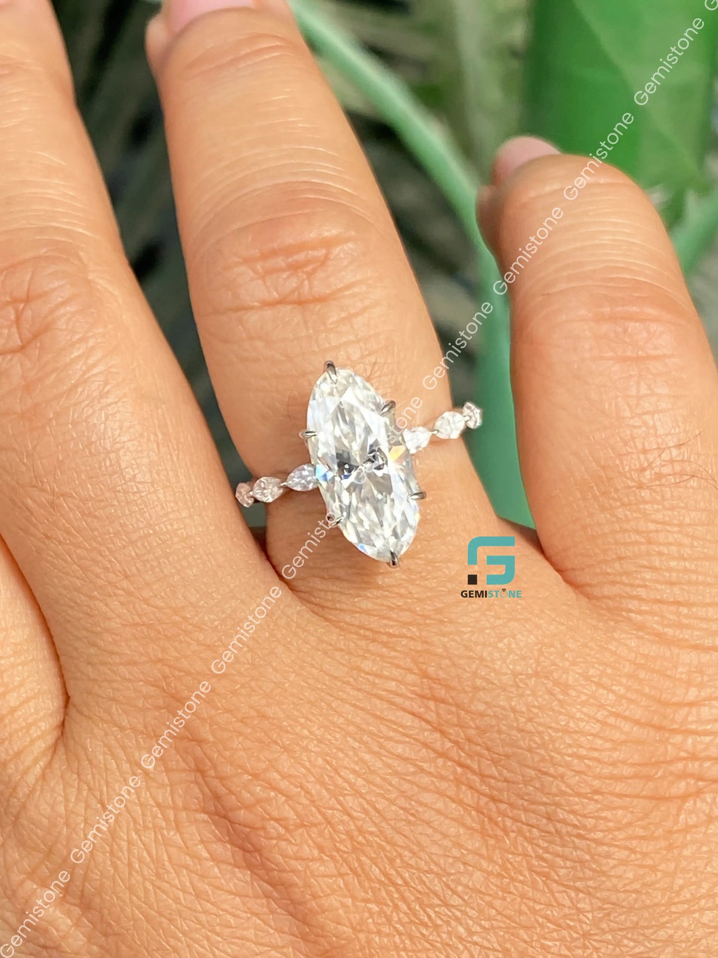 Moval East West Bubble Band Moissanite Wedding Anniversary Ring