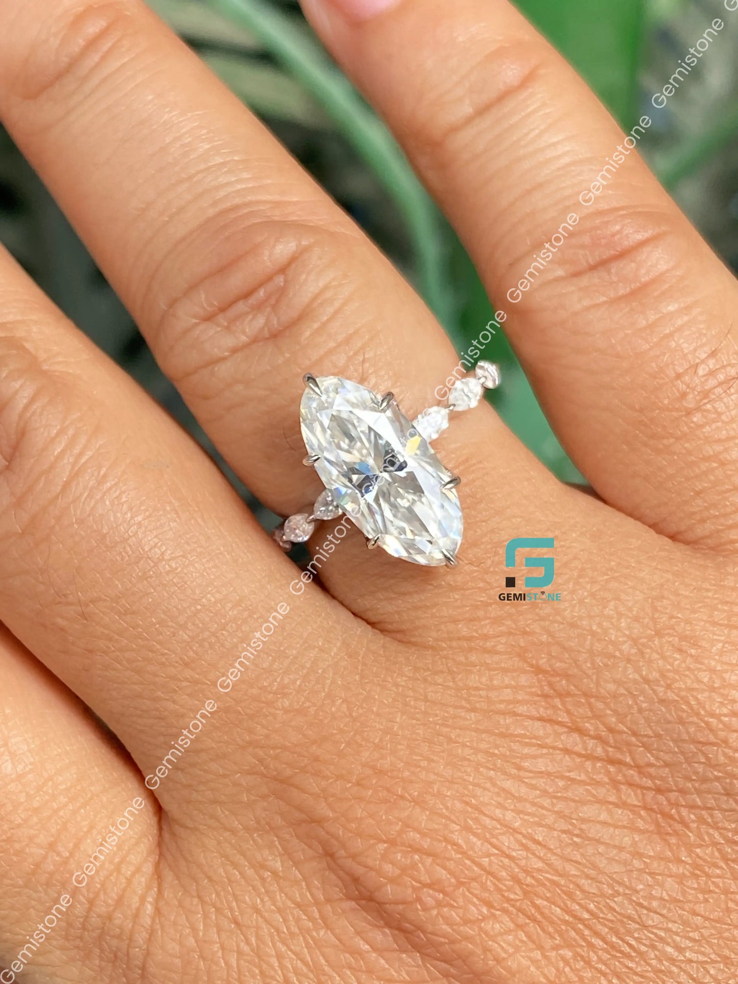 Moval East West Bubble Band Moissanite Wedding Ring For Women
