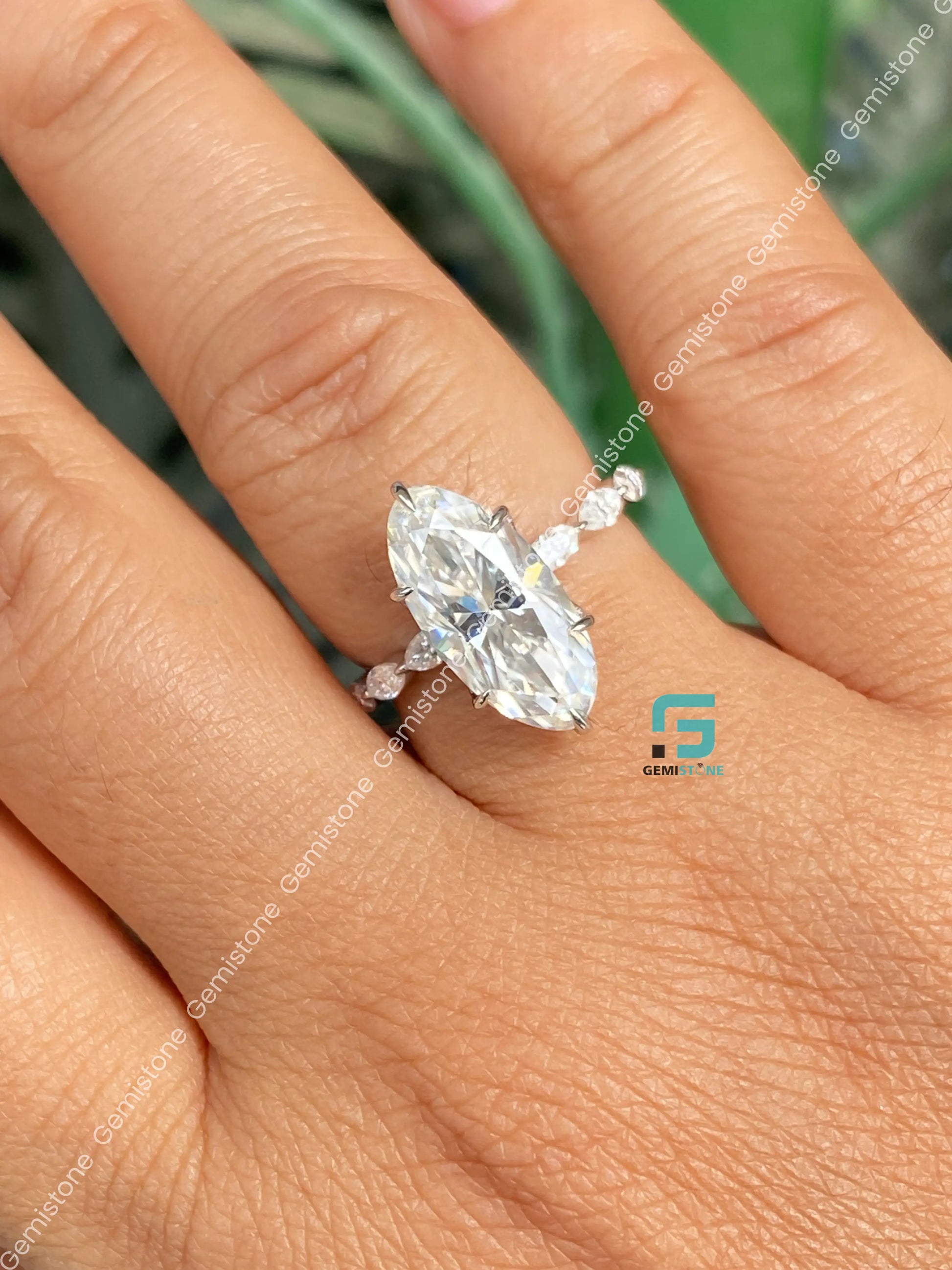 Moval East West Bubble Band Moissanite Wedding Ring For Women
