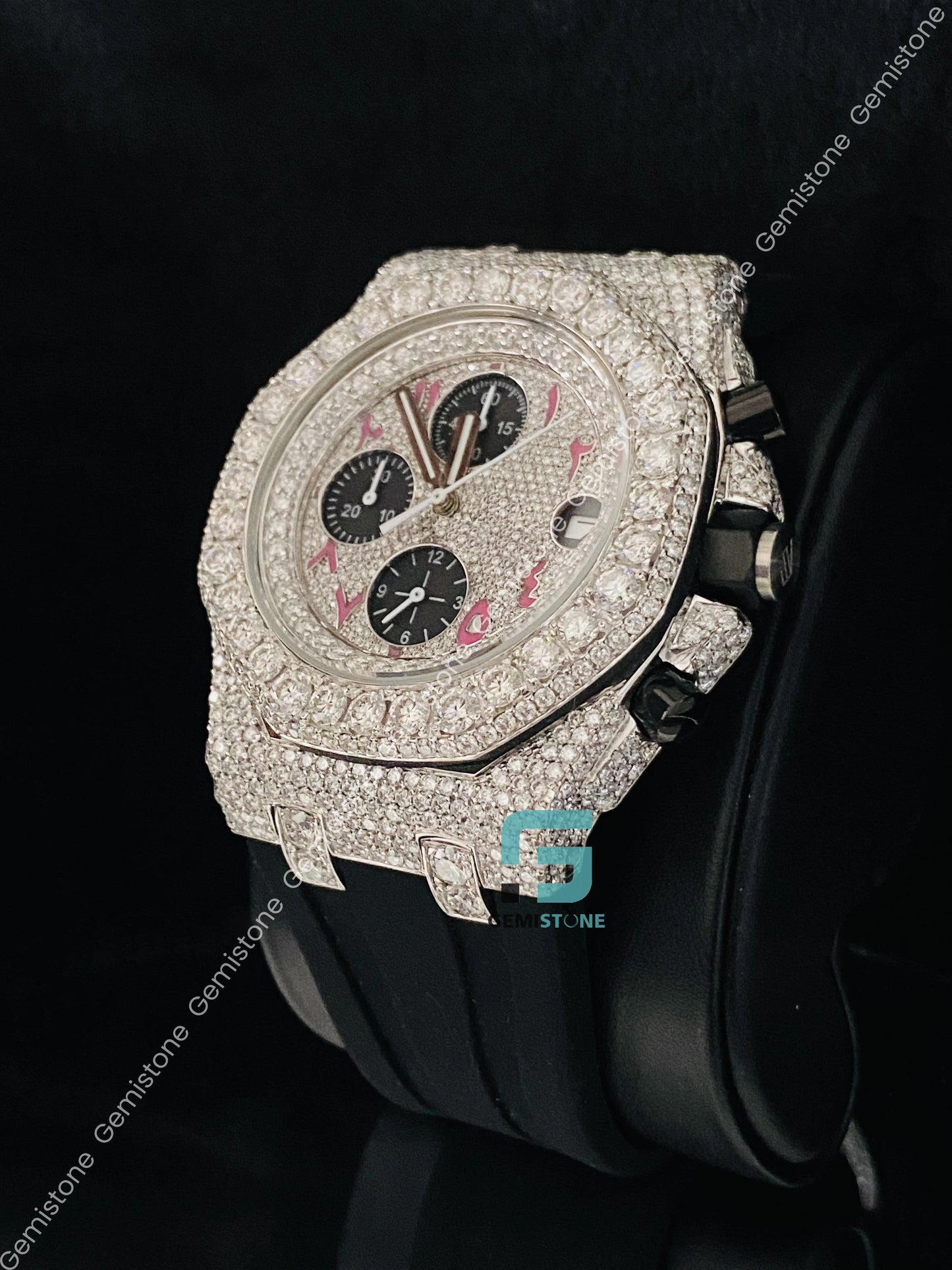 Multi Chronograph Pink Arabic Number Moissanite Watch