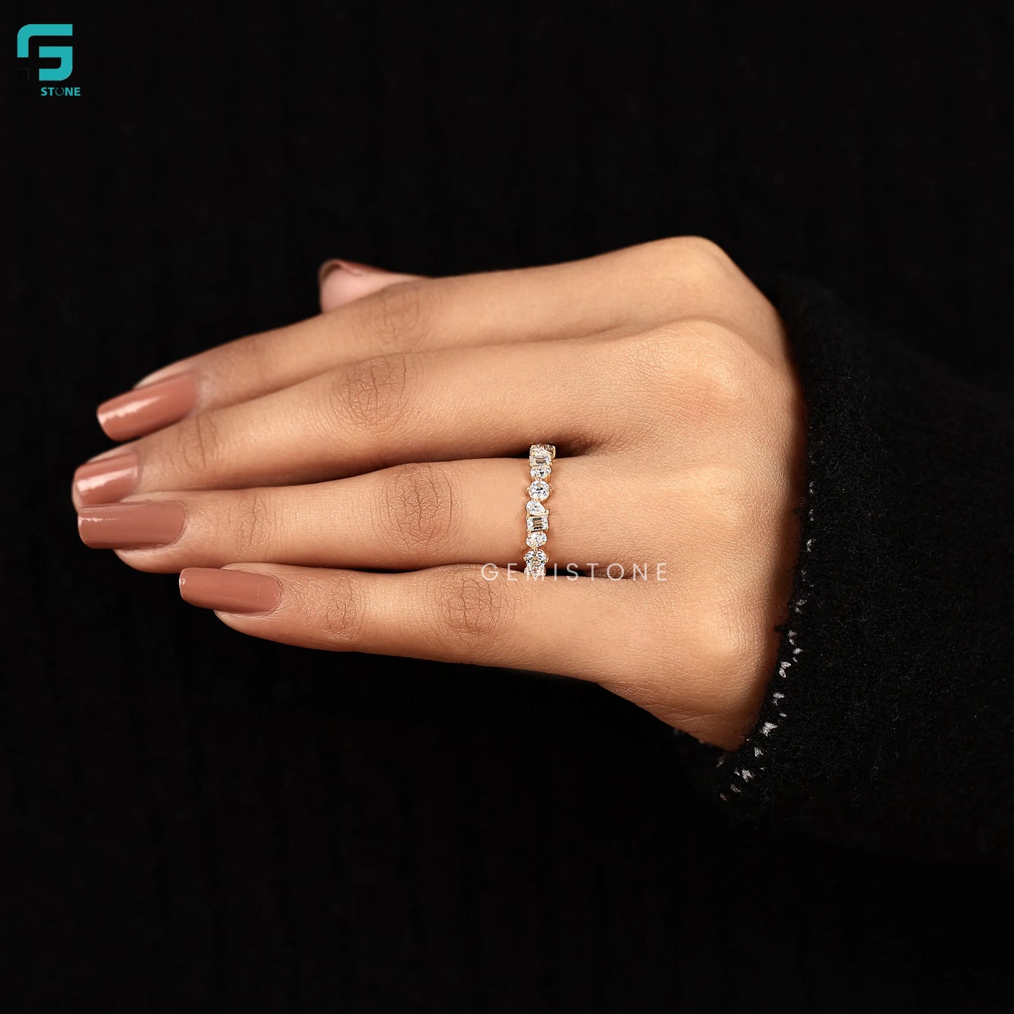 Multi Cut Half Eternity Lab Diamond Engagement Band