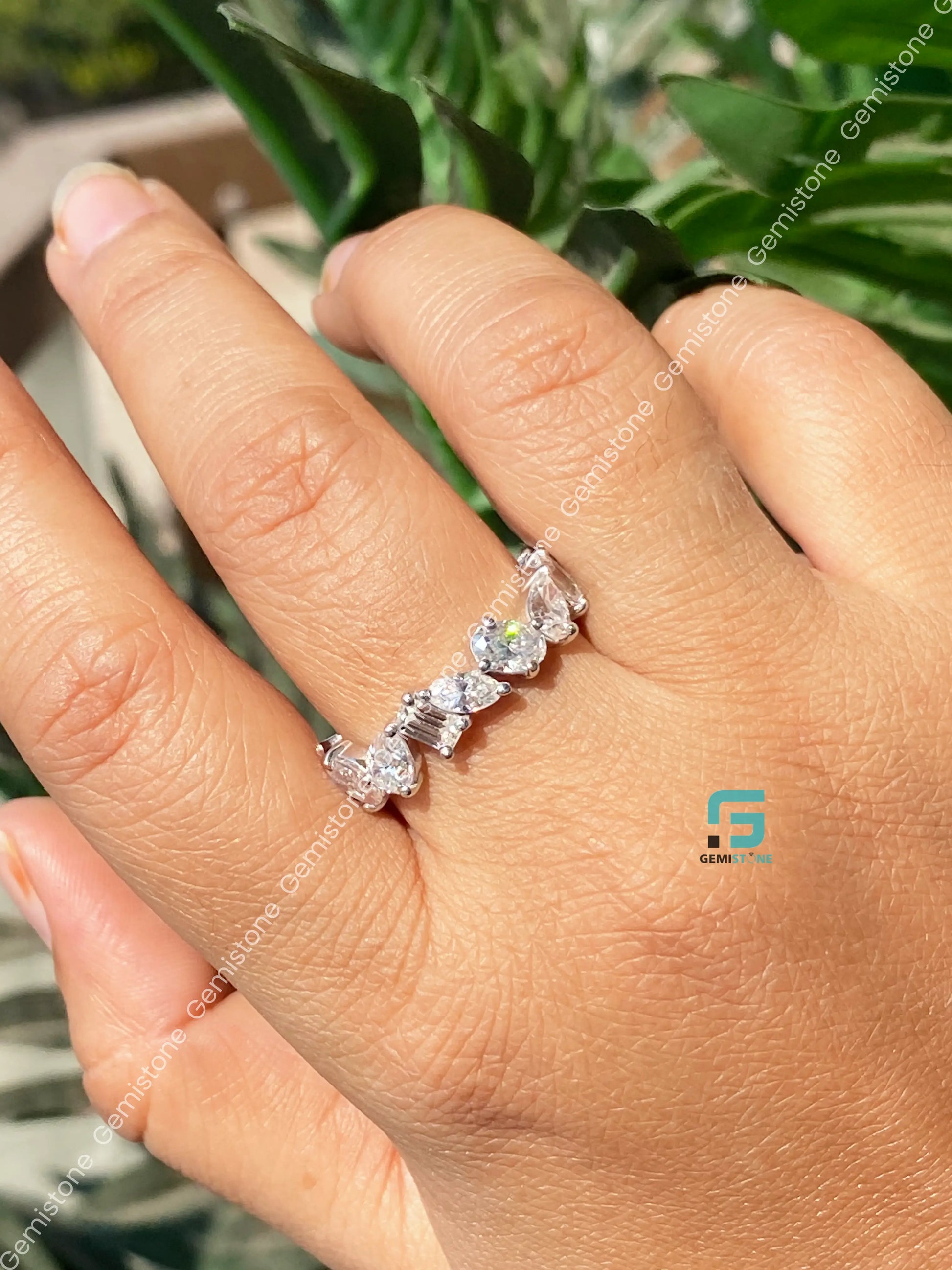Multi Shape Brilliant Cut Moissanite Eternity Band For Women