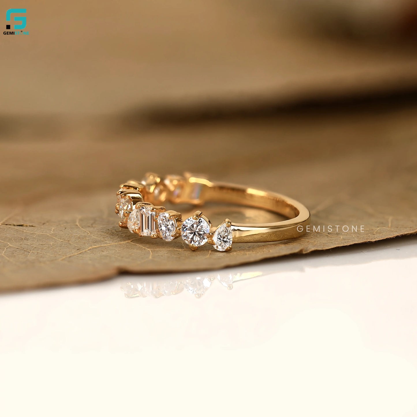 Multi Shape Half Eternity Lab Diamond Engagement Band For Women