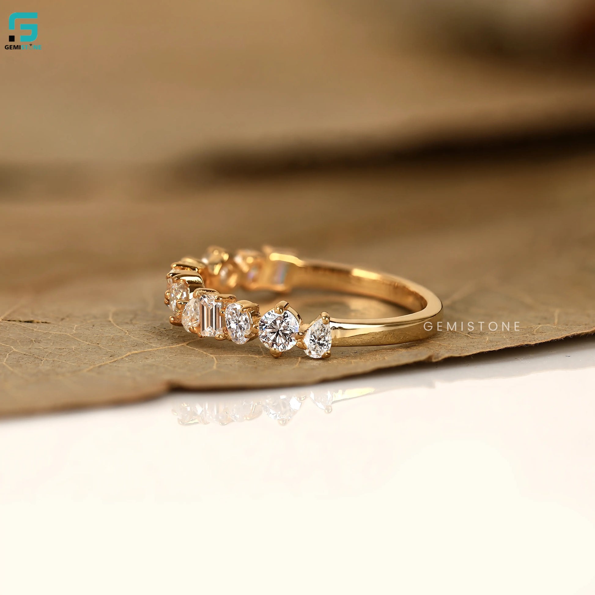Multi Shape Half Eternity Lab Diamond Engagement Band For Women