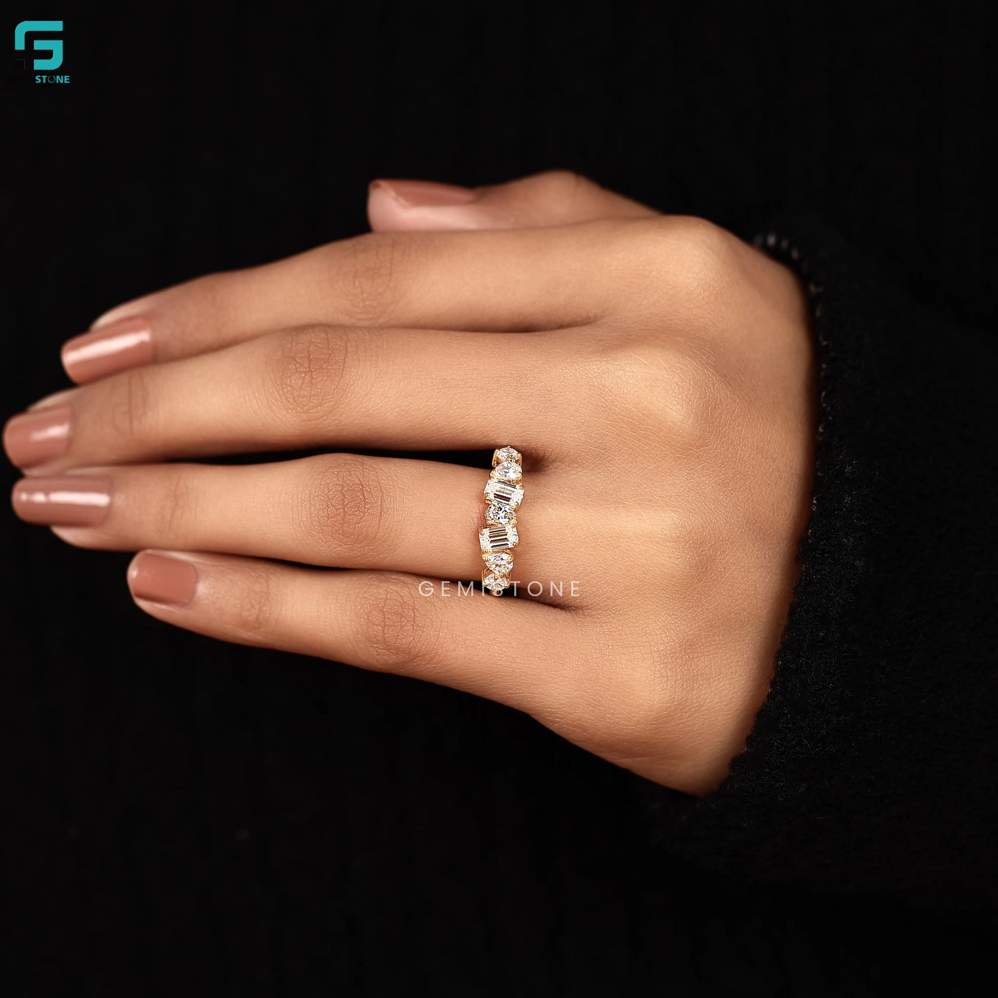 Multi Shape Half Eternity Lab Diamond Engagement Ring For Women