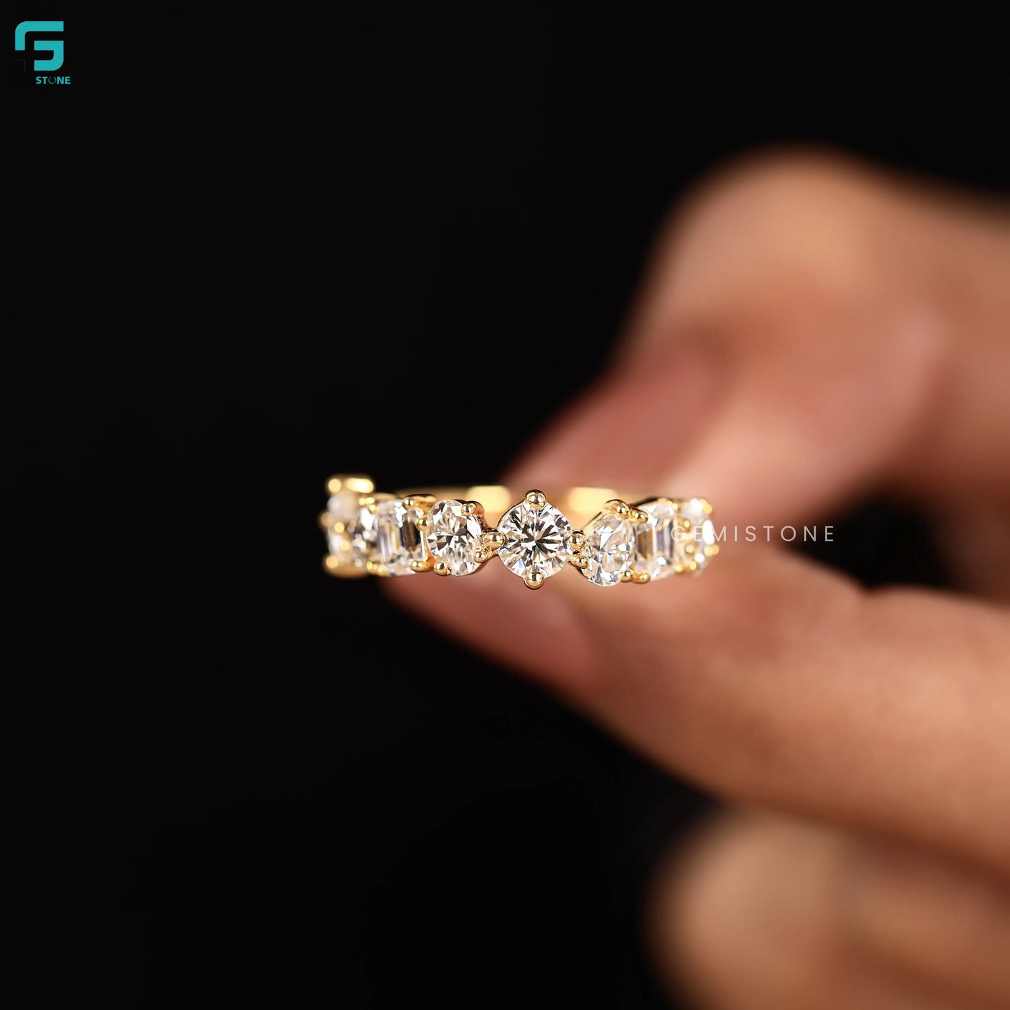 Multi Shape Half Eternity Lab Diamond Engagement Wedding Band For Women