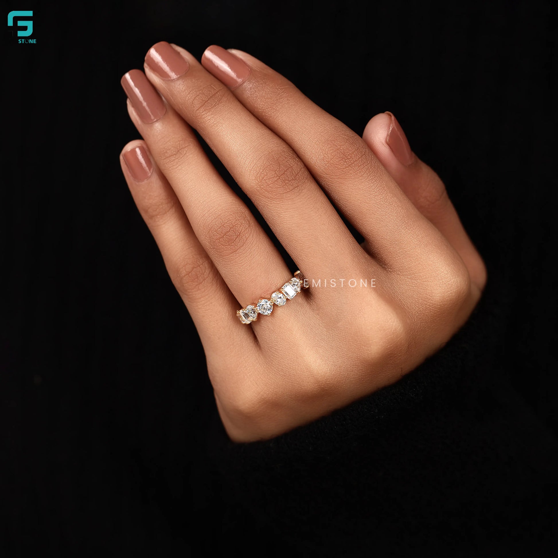 Multi Shape Half Eternity Lab Grown Diamond Engagement Band For Women