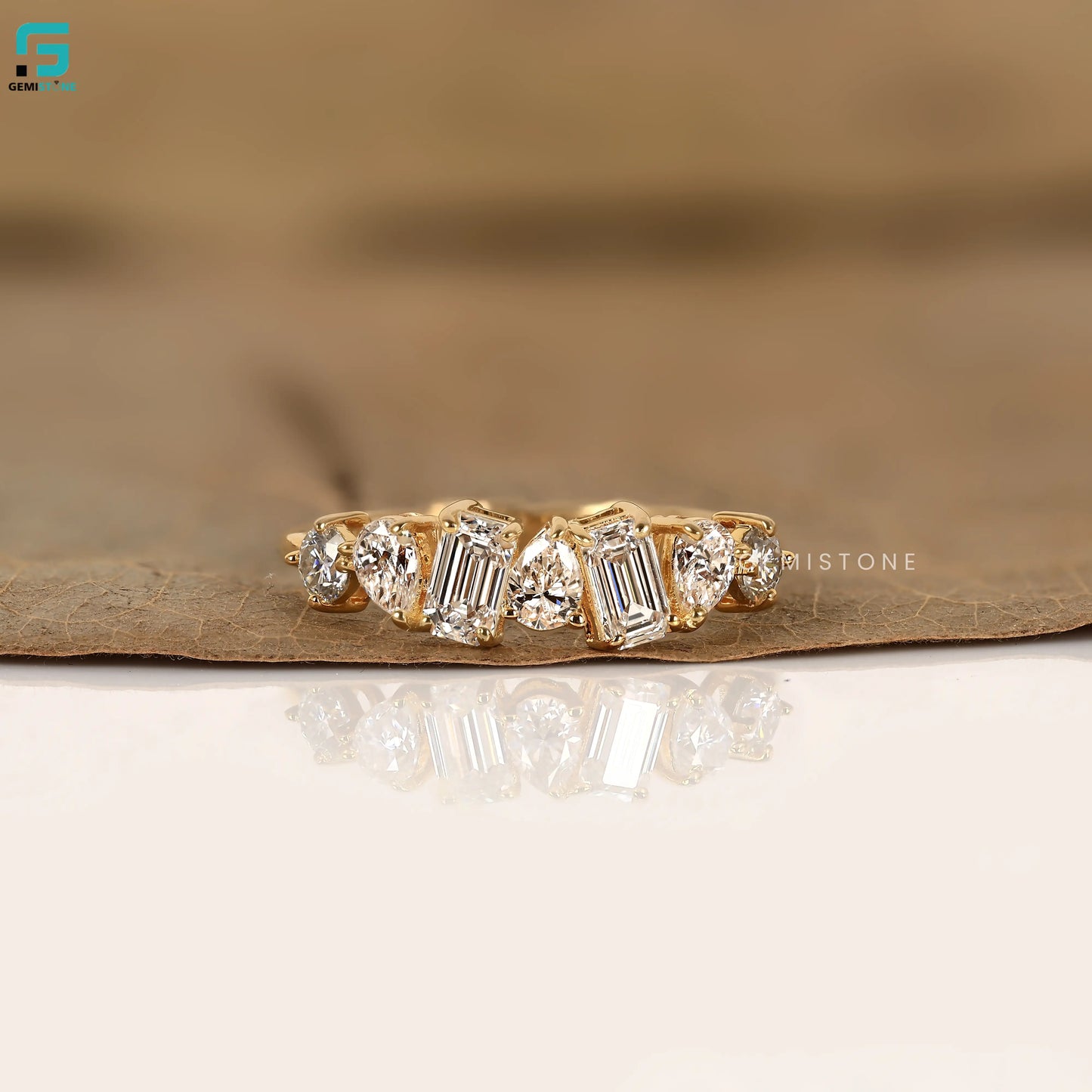 Multi Shape Half Eternity Lab Grown Diamond Engagement Ring 