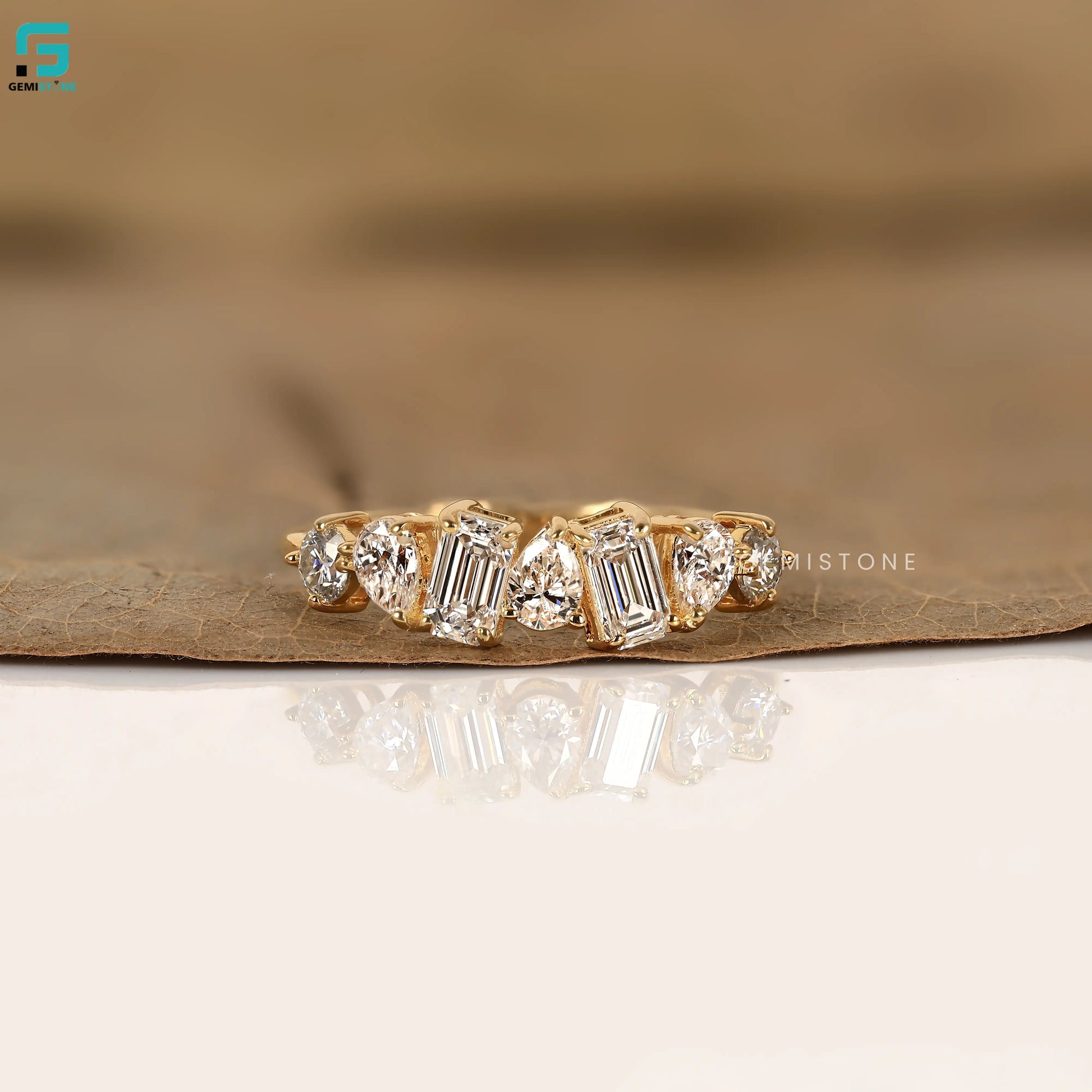 Multi Shape Half Eternity Lab Grown Diamond Engagement Ring 