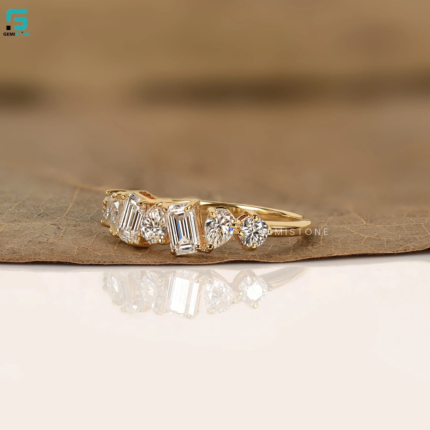 Multi Shape Half Eternity Lab Grown Diamond Engagement Ring For Women