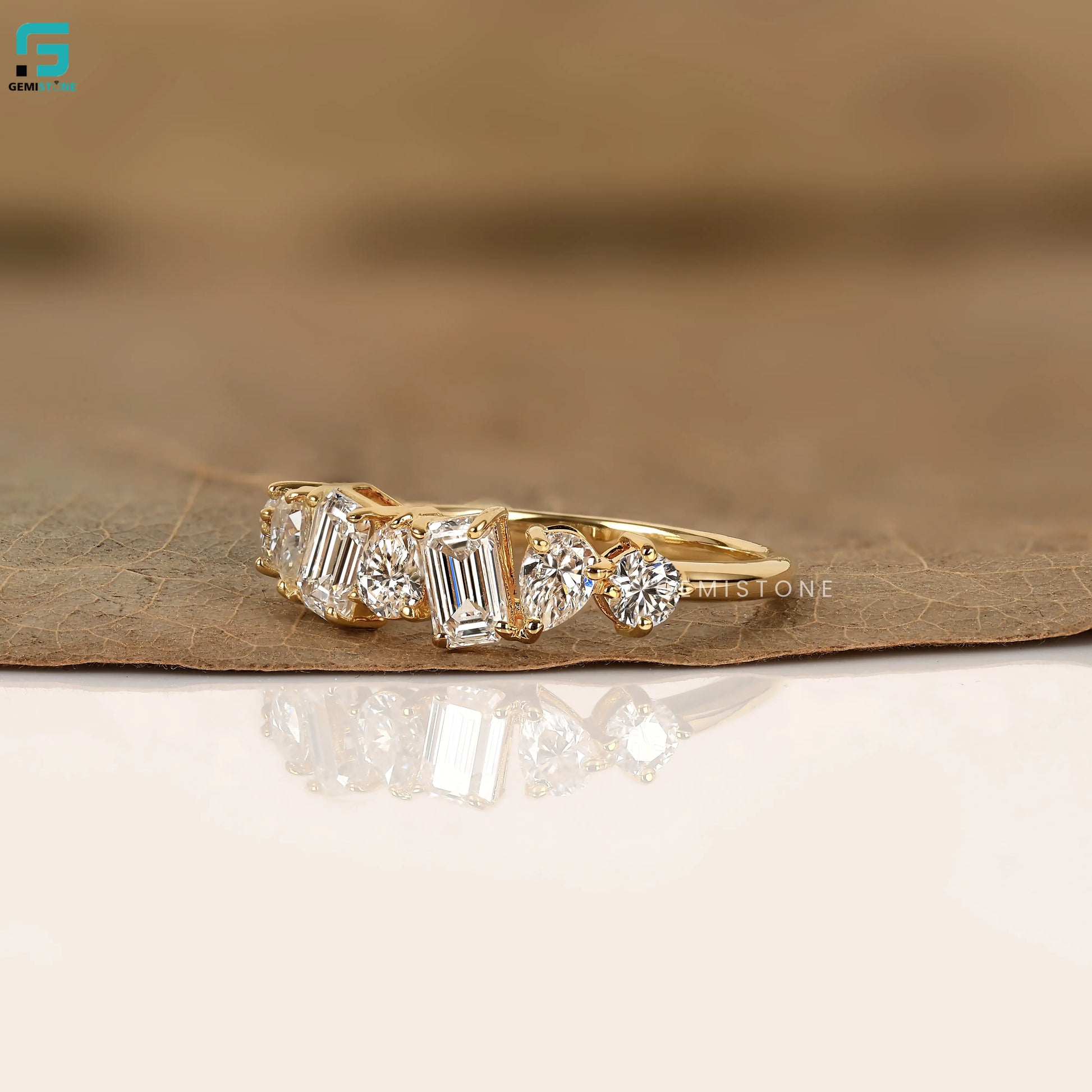 Multi Shape Half Eternity Lab Grown Diamond Engagement Ring For Women