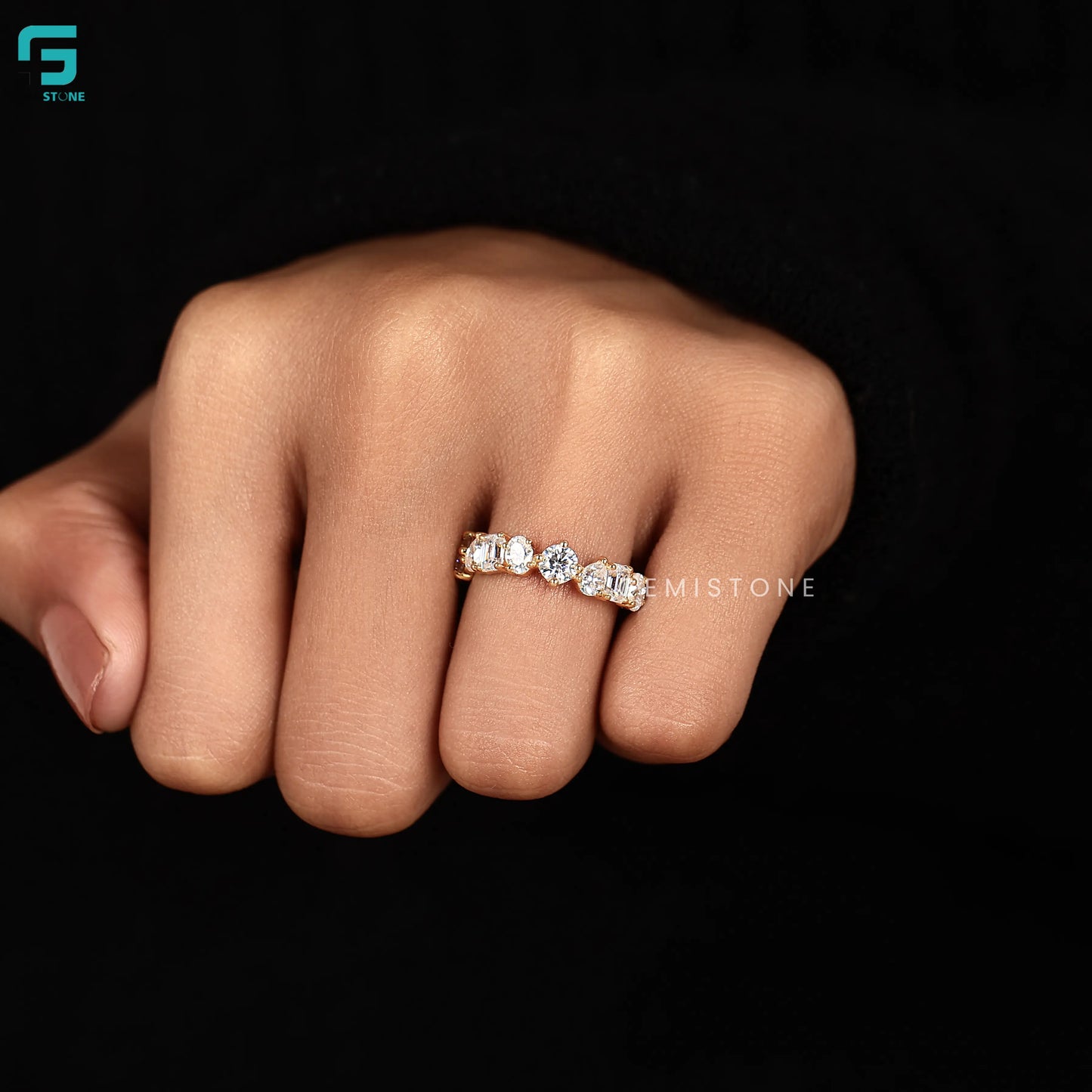 Multi Shape Wedding Half Eternity Lab Diamond Engagement Band