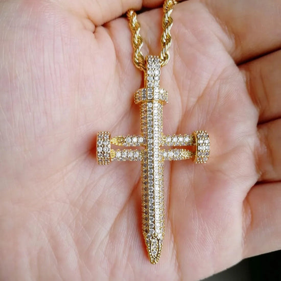 Men's Iced Moissanite Nail Cross Pendant