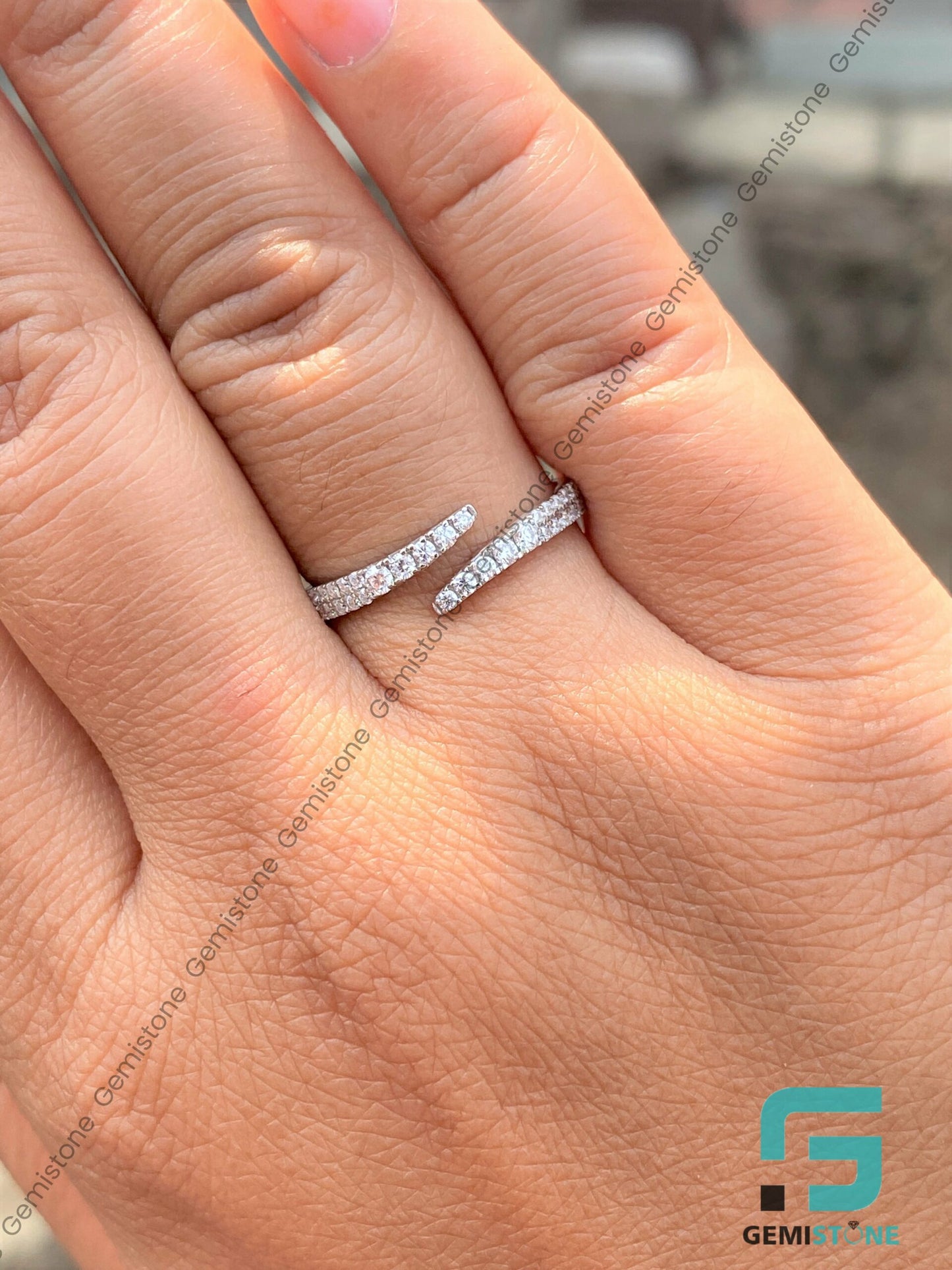 Round Cut Moissanite Open Cuff Wedding Band | Wrap Open Diamond Ring