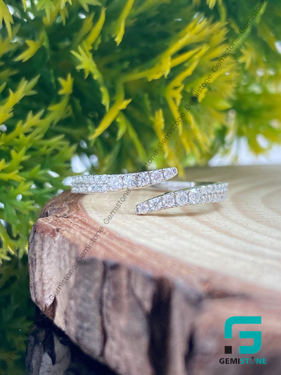 Round Cut Moissanite Open Cuff Wedding Band | Wrap Open Diamond Ring