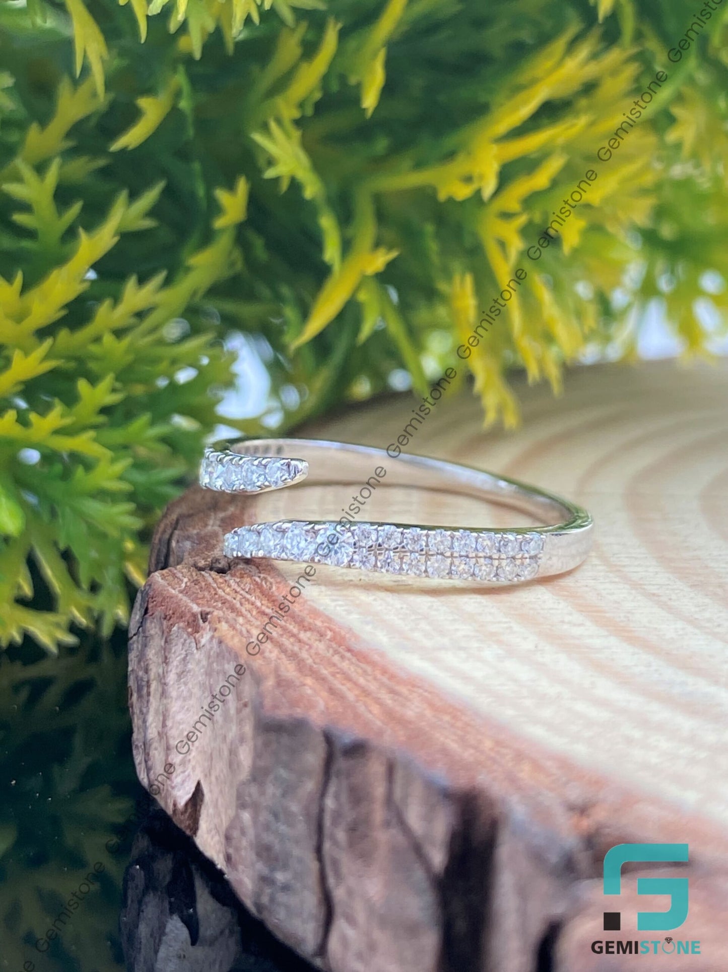 Round Cut Moissanite Open Cuff Wedding Band | Wrap Open Diamond Ring