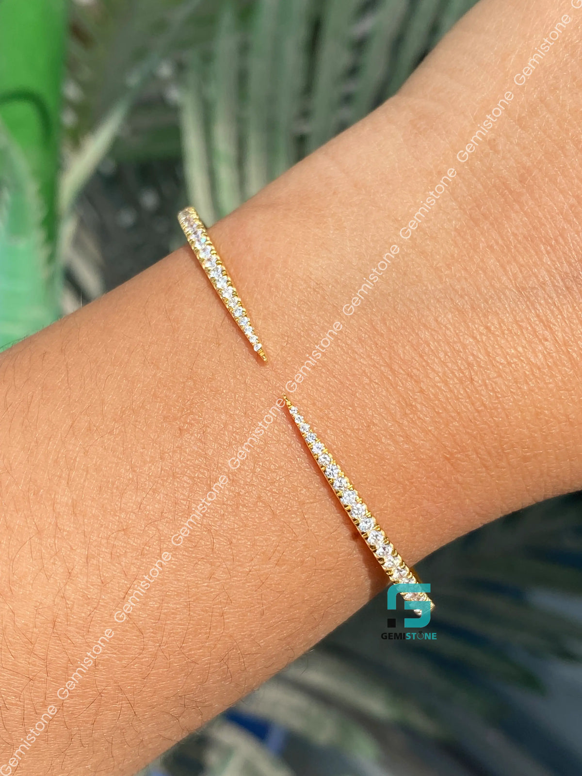 Round Open Cuff Statement Moissanite Claw Bangle Bracelet