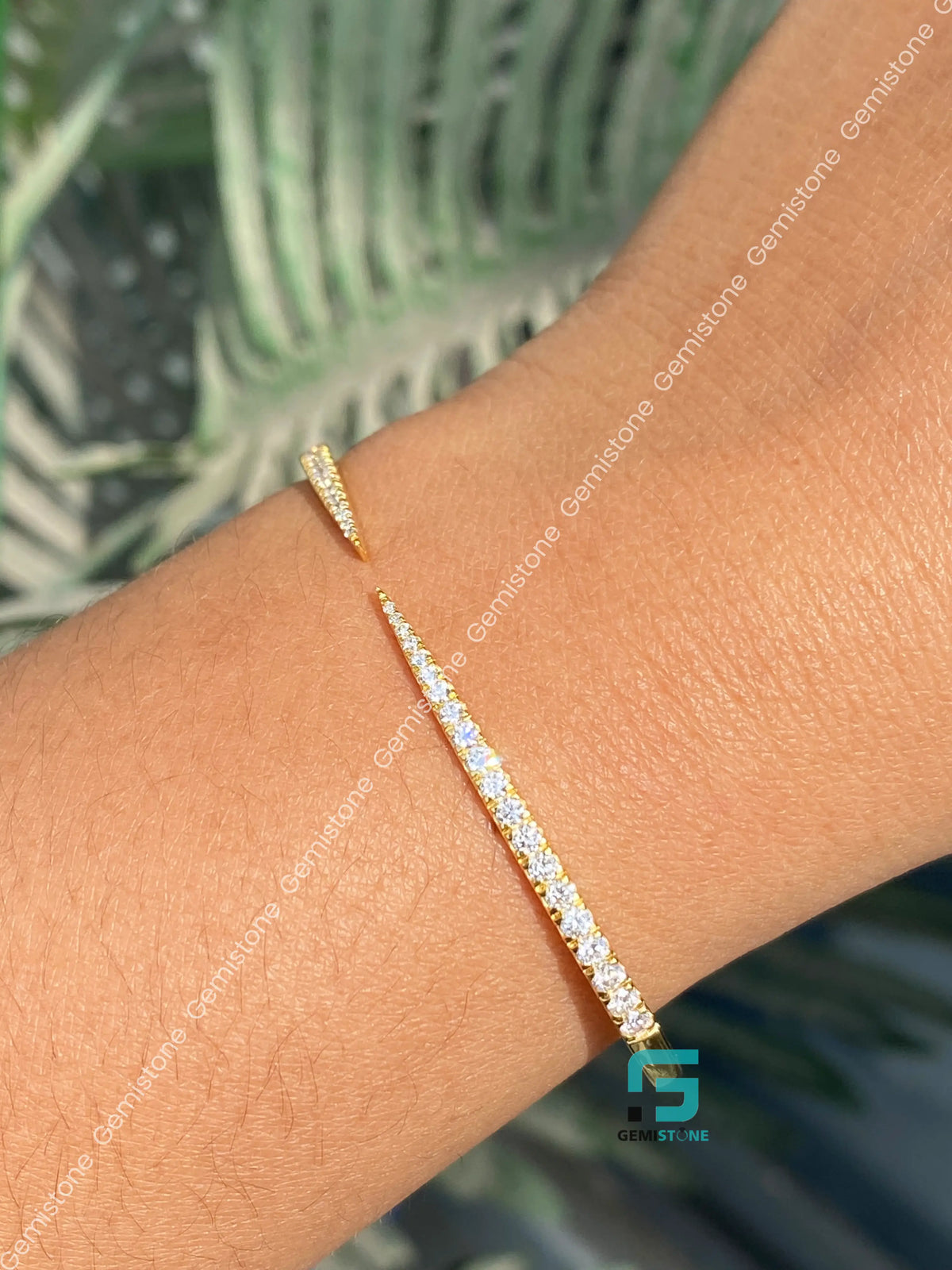 Round Open Cuff Statement Moissanite Claw Bangle Bracelet