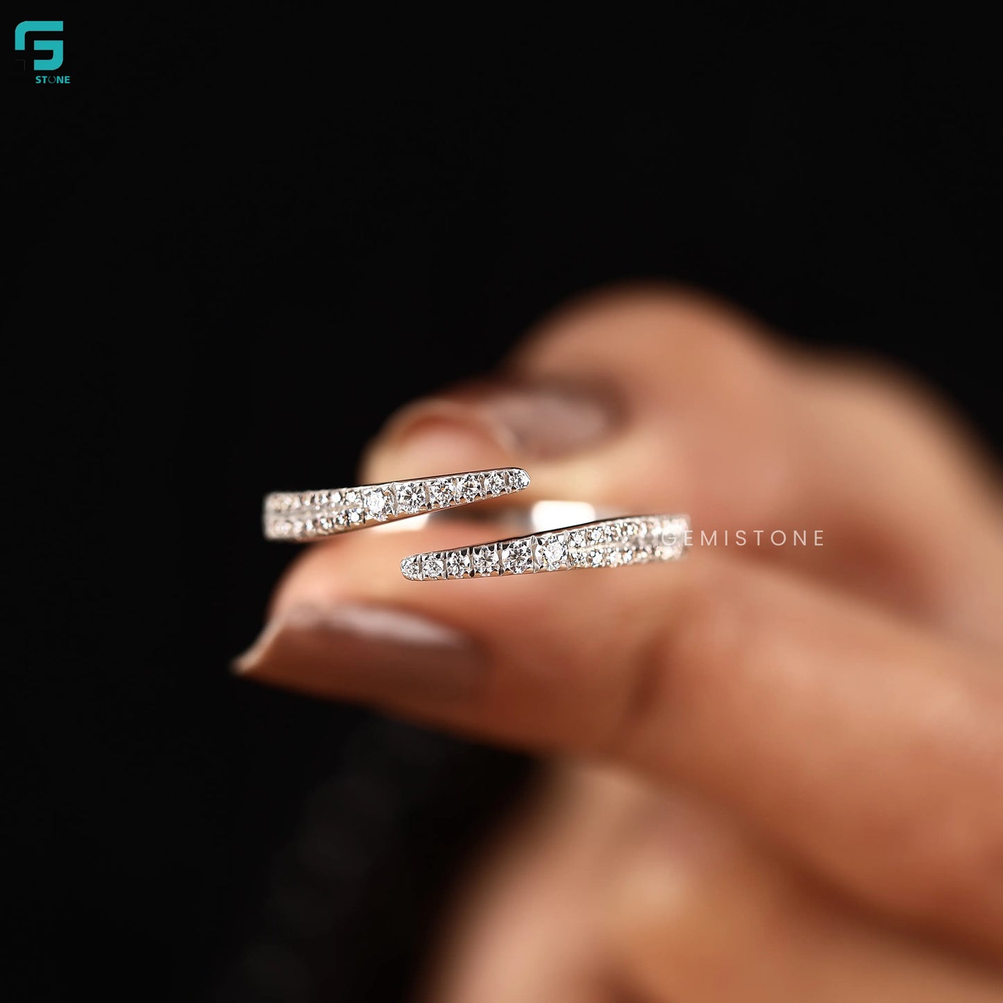 Open Cuff Pave Lab Grown Diamond Wedding Band For Women