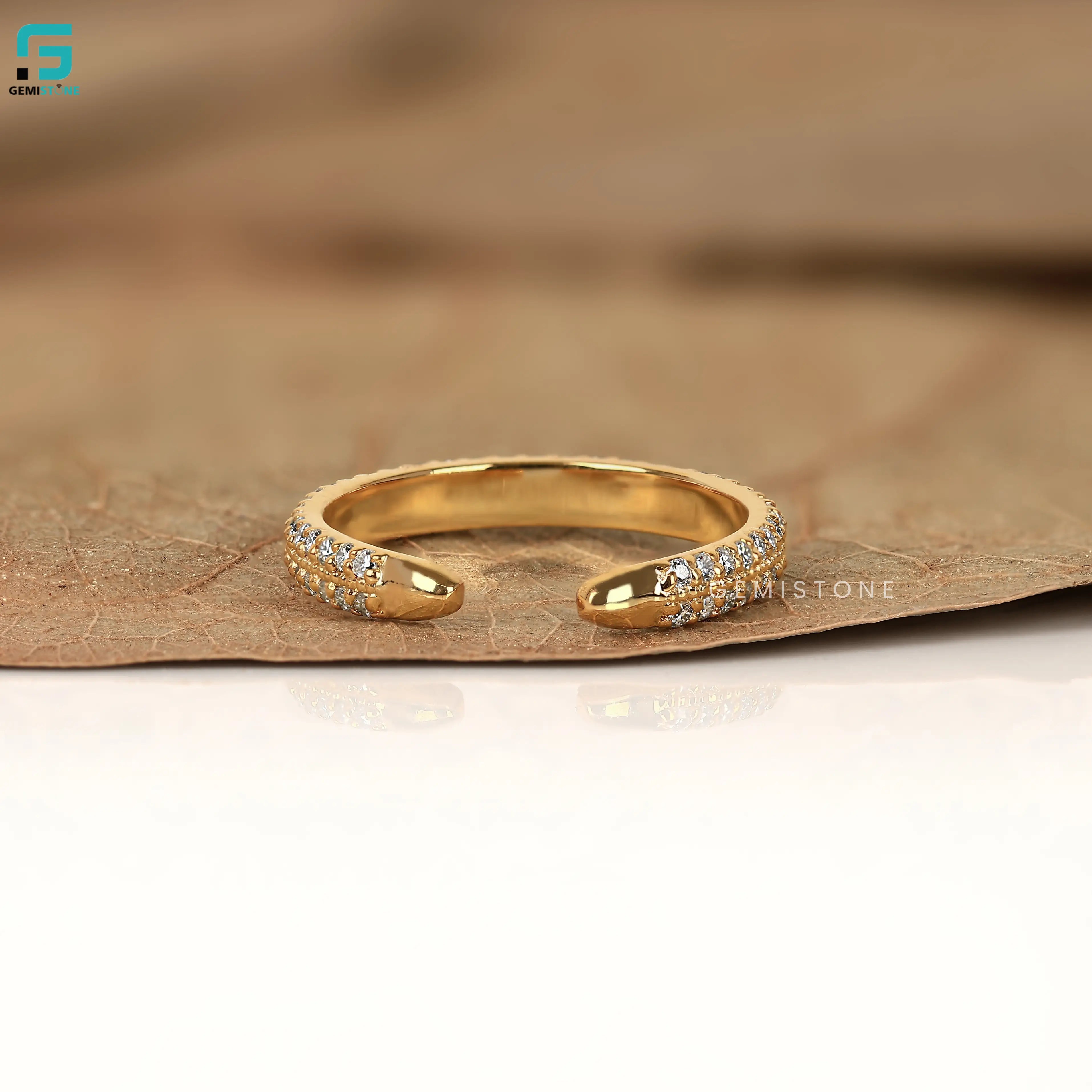 Open Cuff Round Lab Diamond Wedding Band 