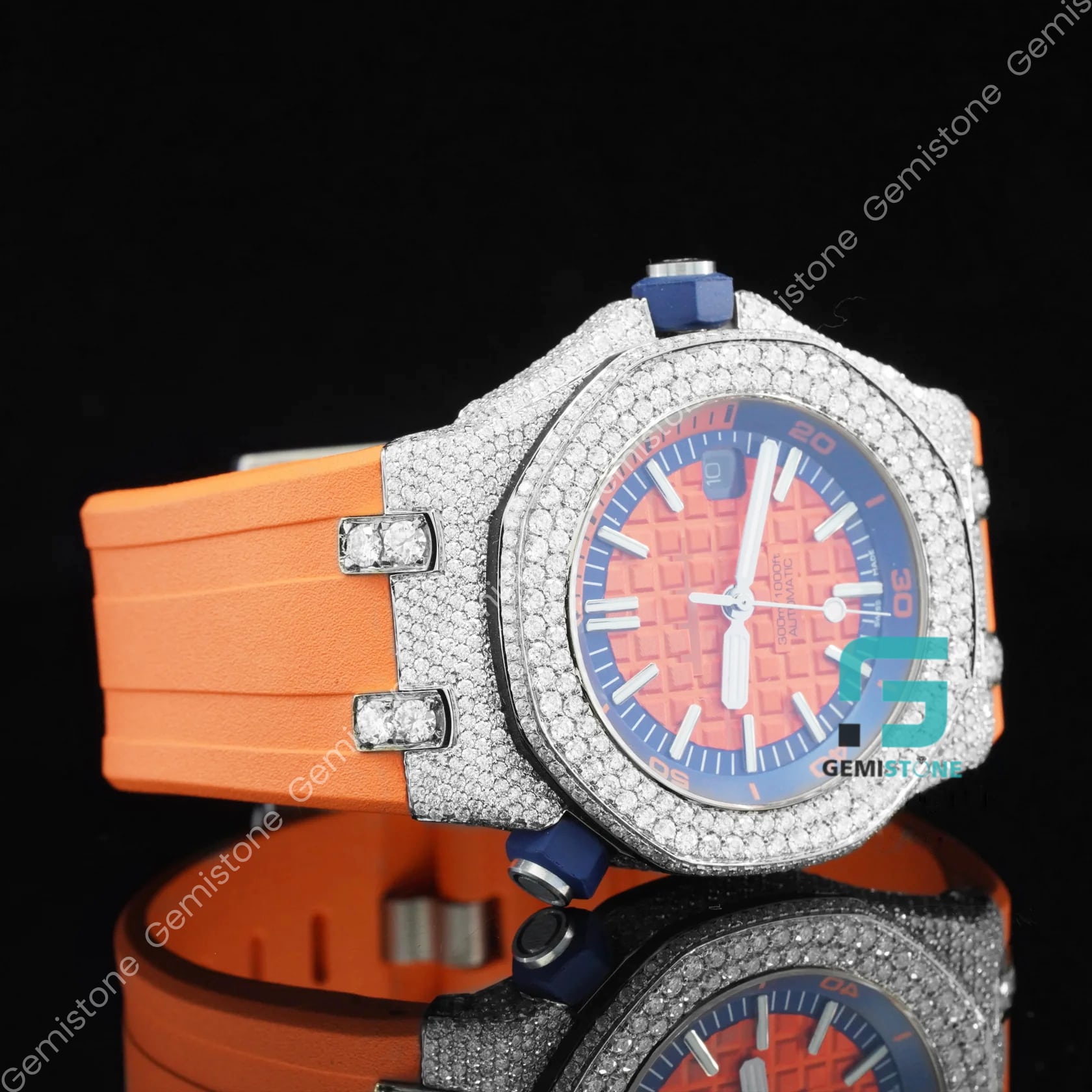 Orange-Stainless-Steel-Diamond-Watch