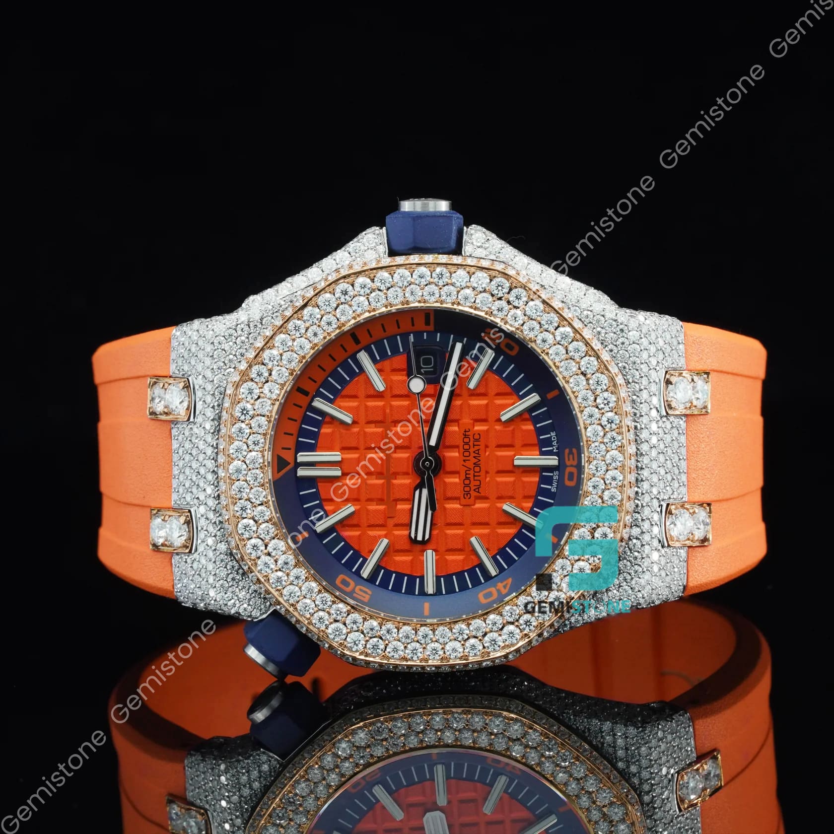 Orange-Straps-Moissanite-Watch-For-Men
