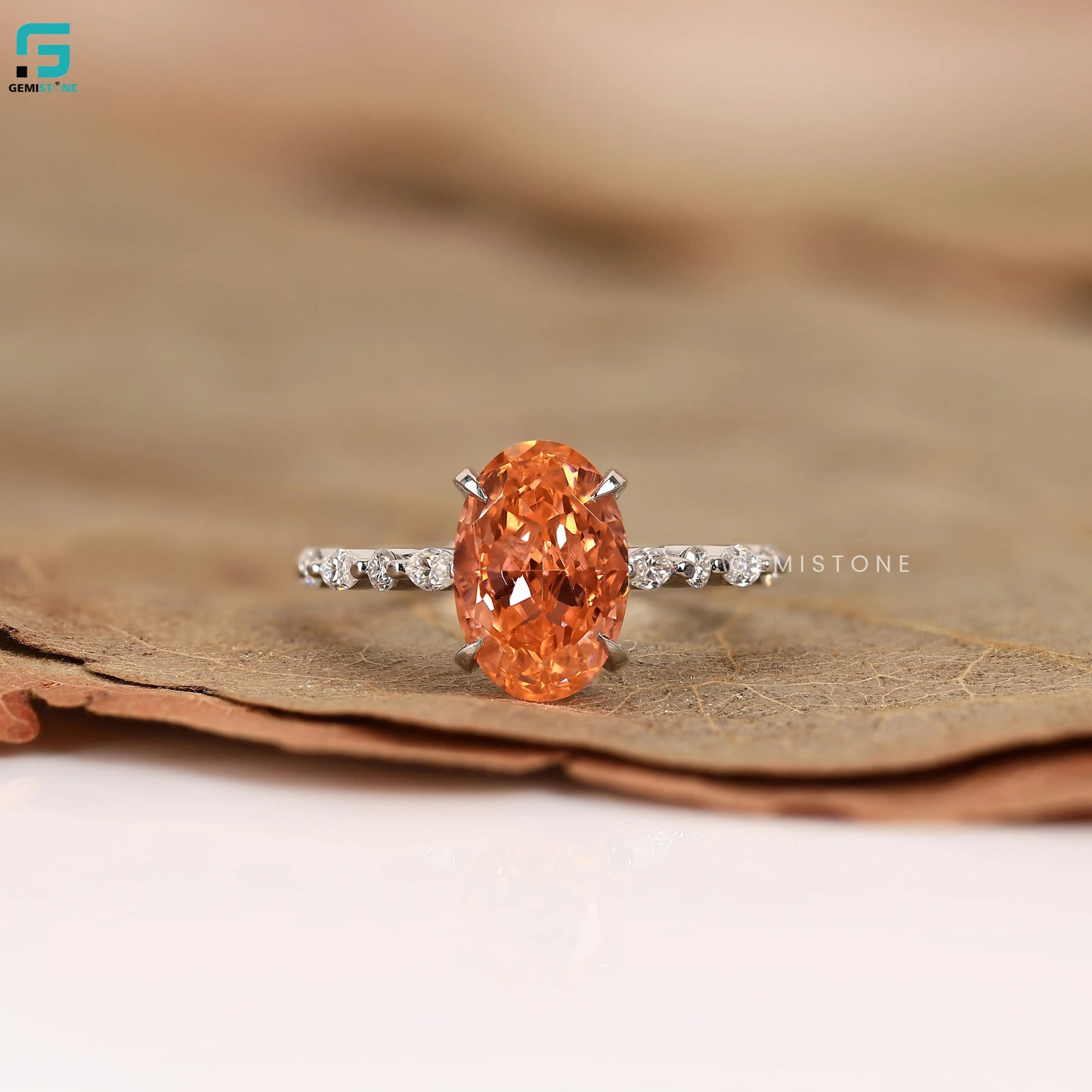 Orange Morganite Lab Diamond Cathedral Hidden Halo Ring