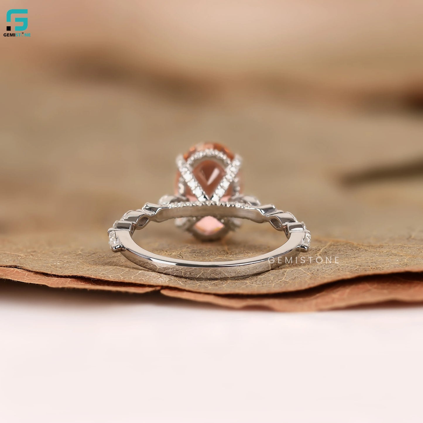 Orange Morganite Lab Diamond Cathedral Hidden Halo Ring