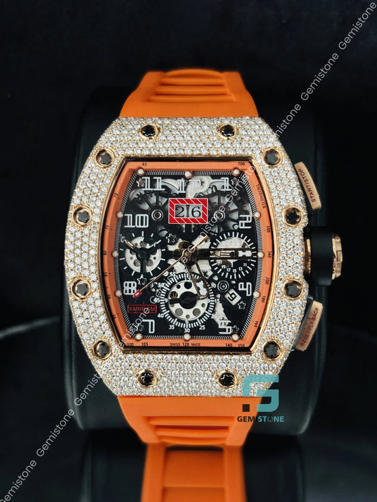 Orange Silicon Belt Moissanite Bust Down Watch