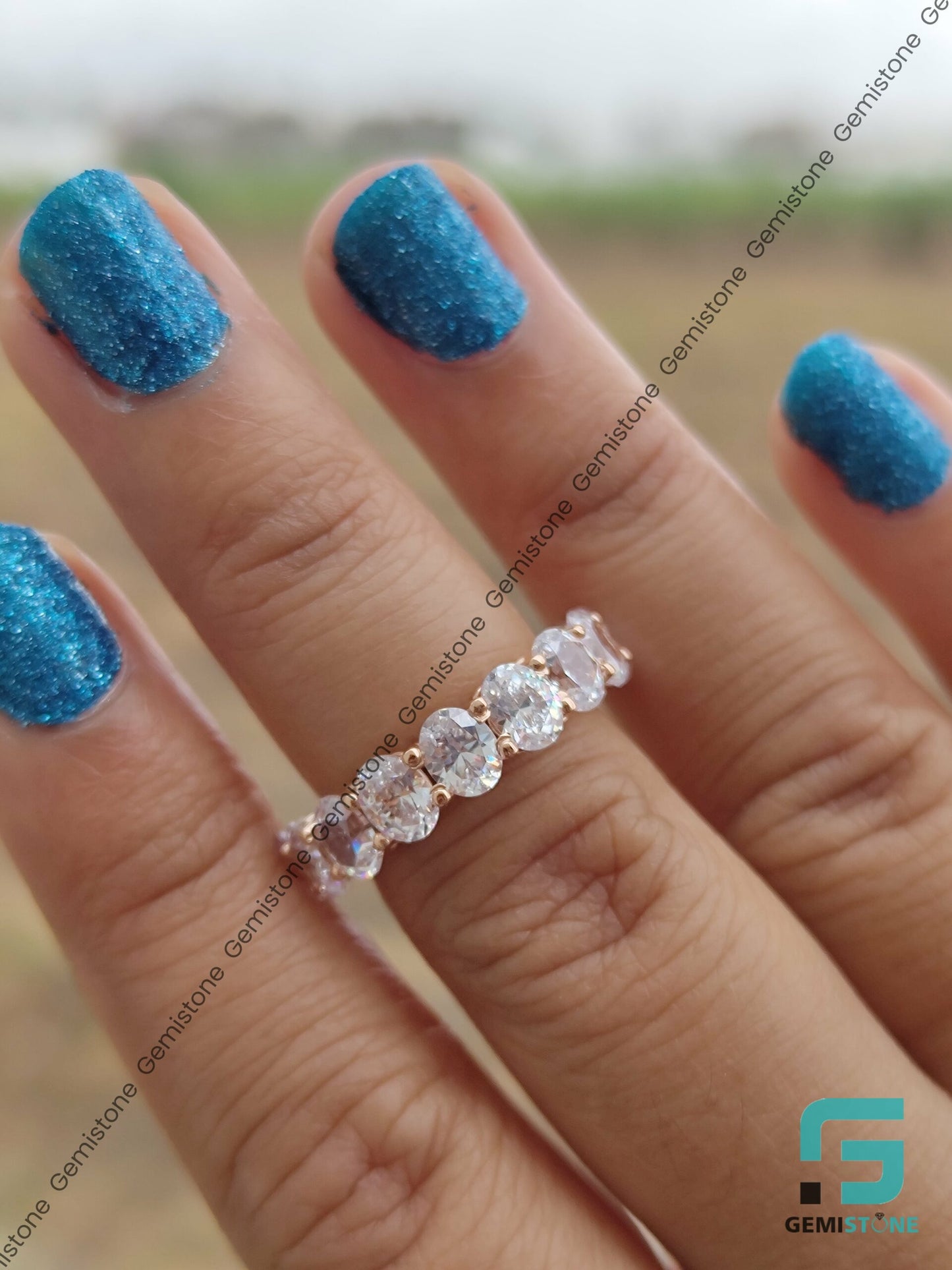 Womens Wedding Moissanite Diamond Oval Eternity Band
