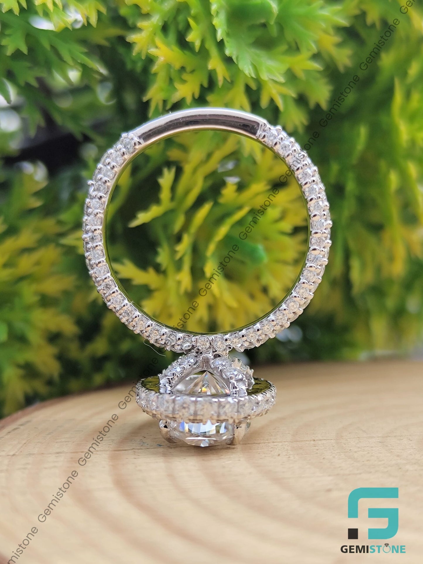 4.5CT Moissanite Hidden Halo Oval Engagement Ring | Oval Diamond Pave Halo Ring