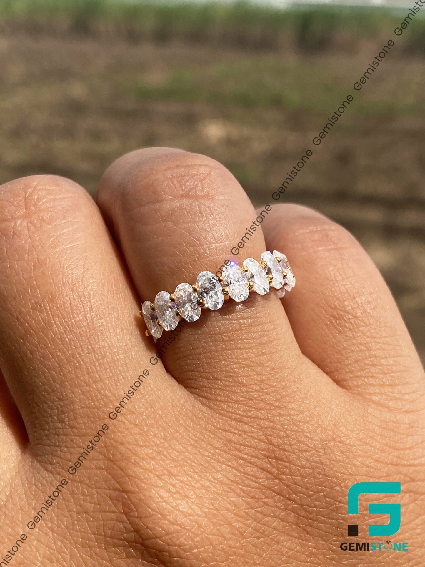 3.40 TCW Half Eternity Oval Cut Moissanite Wedding Band