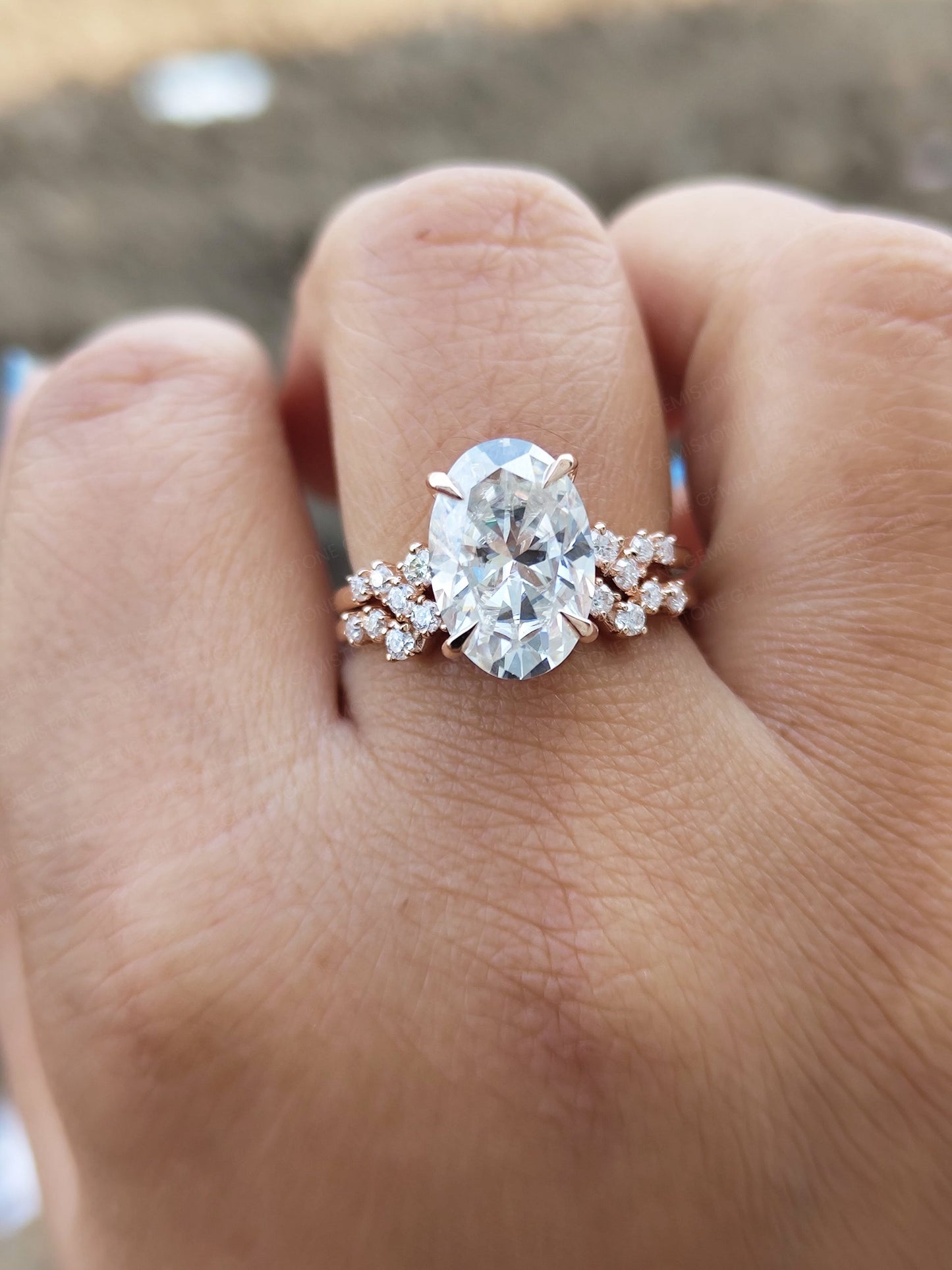 4.5 CT Oval Cut Moissanite Wedding Bridal Ring Set For Her
