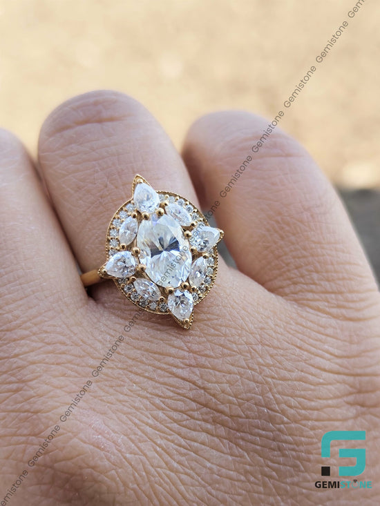 Oval-Pear-Moissanite-Cluster-Ring