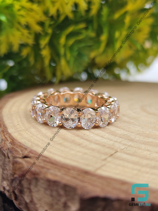 Womens Wedding Moissanite Diamond Oval Eternity Band