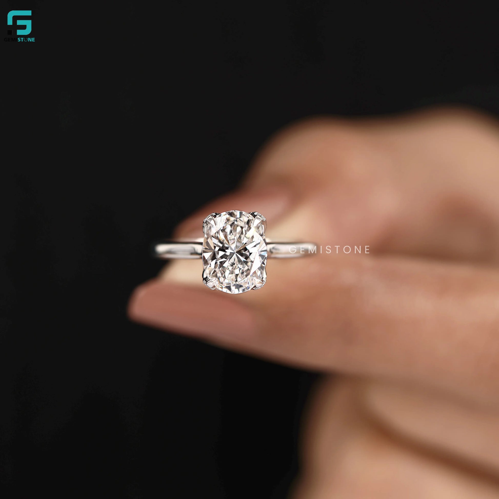 Oval Bridge Pave Lab Diamond Ring For Women