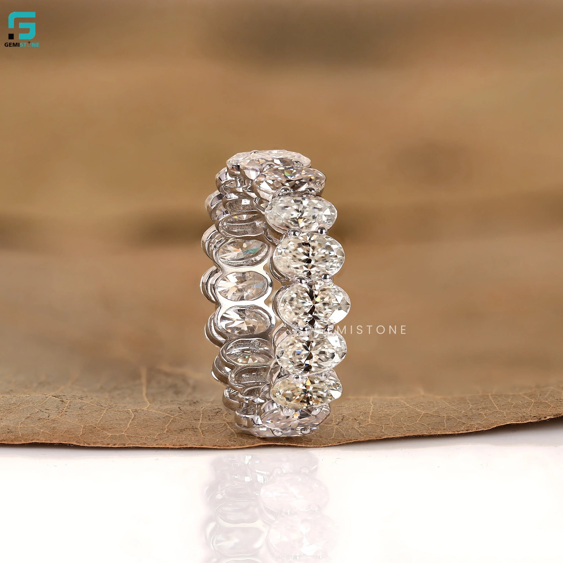 Oval Cut UProng Lab Diamond Wedding Band For Women