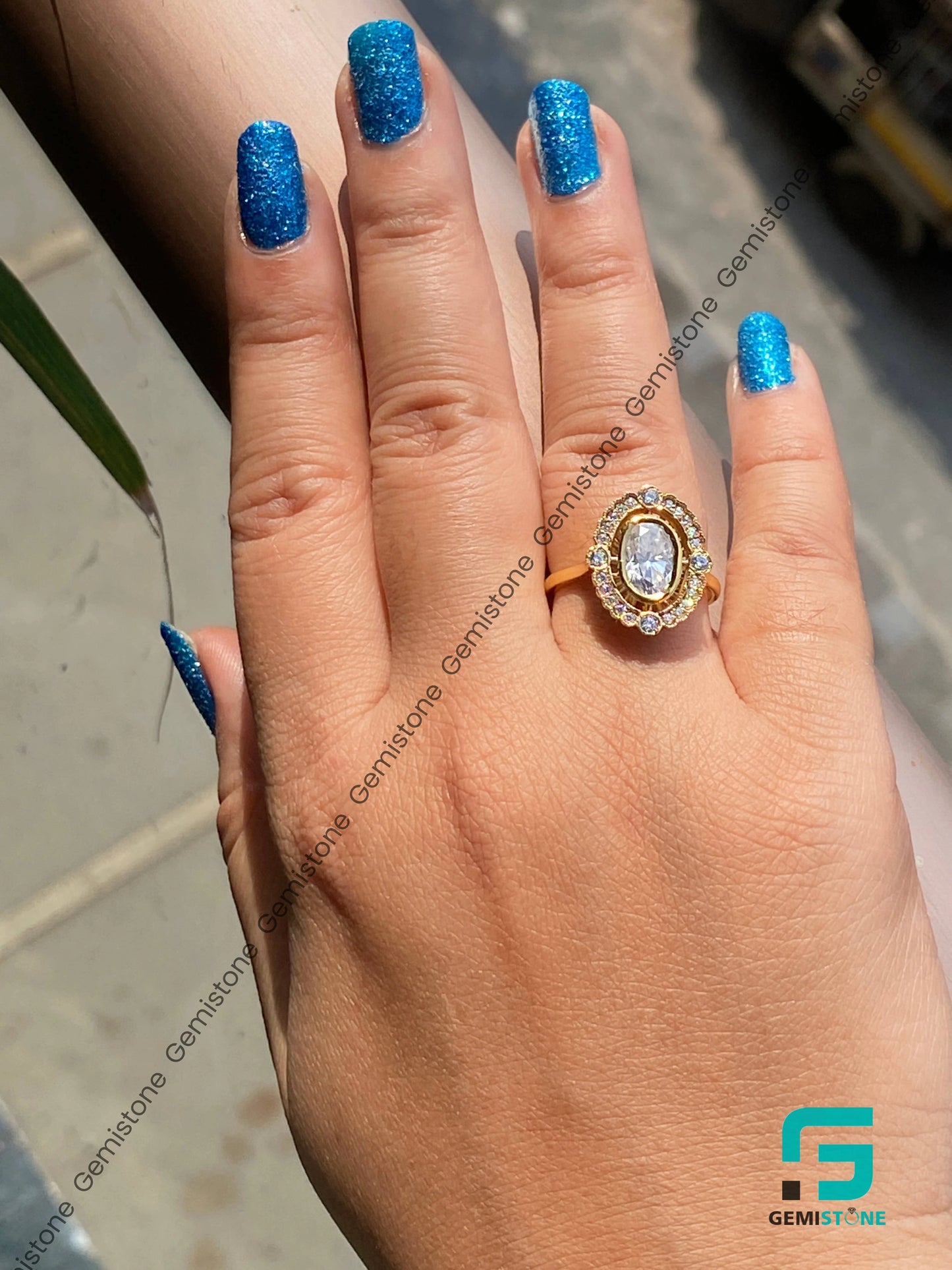 Oval Halo Mosaic Moisasnite Engagement Ring