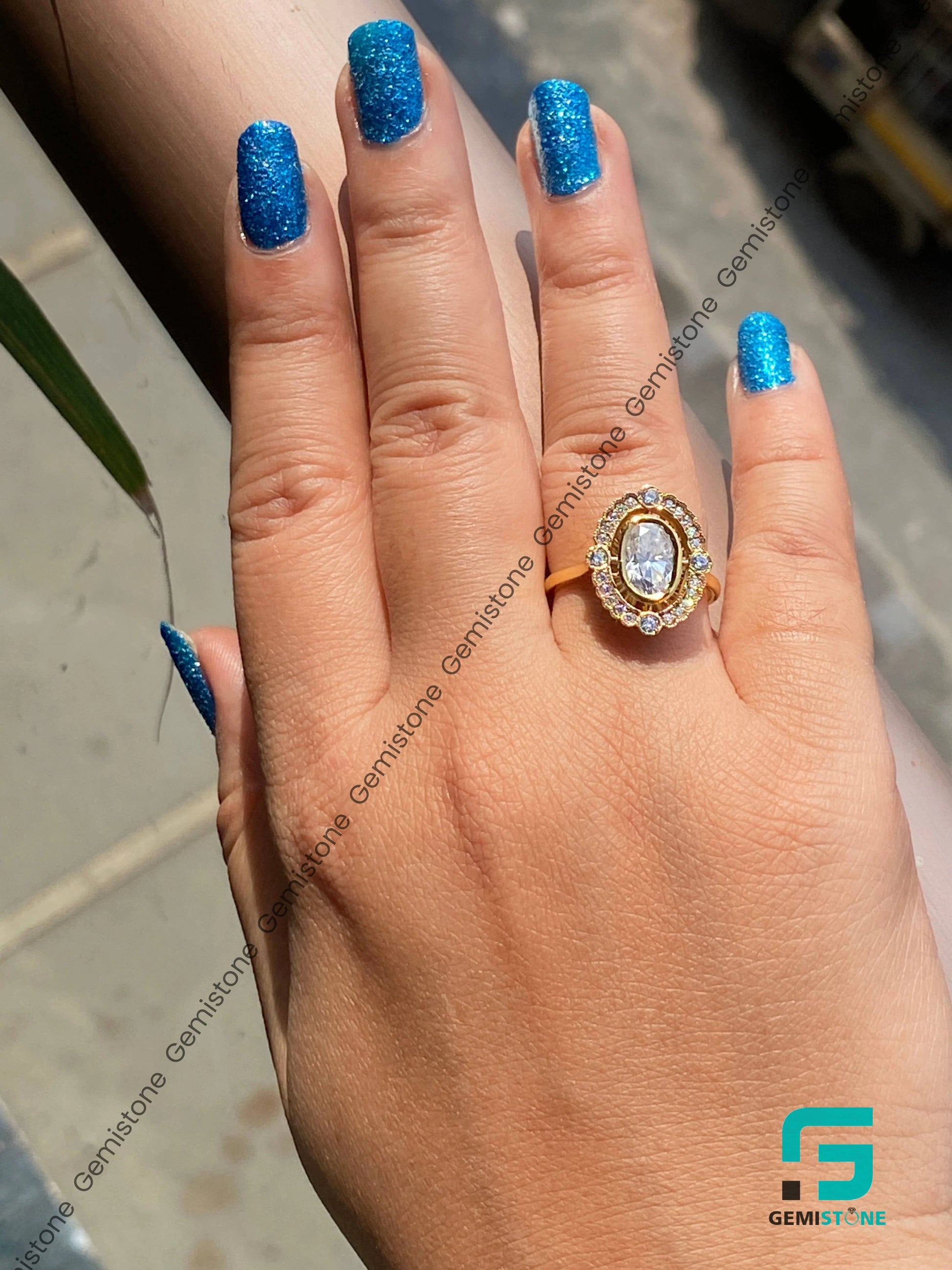 Oval Halo Mosaic Moisasnite Engagement Ring