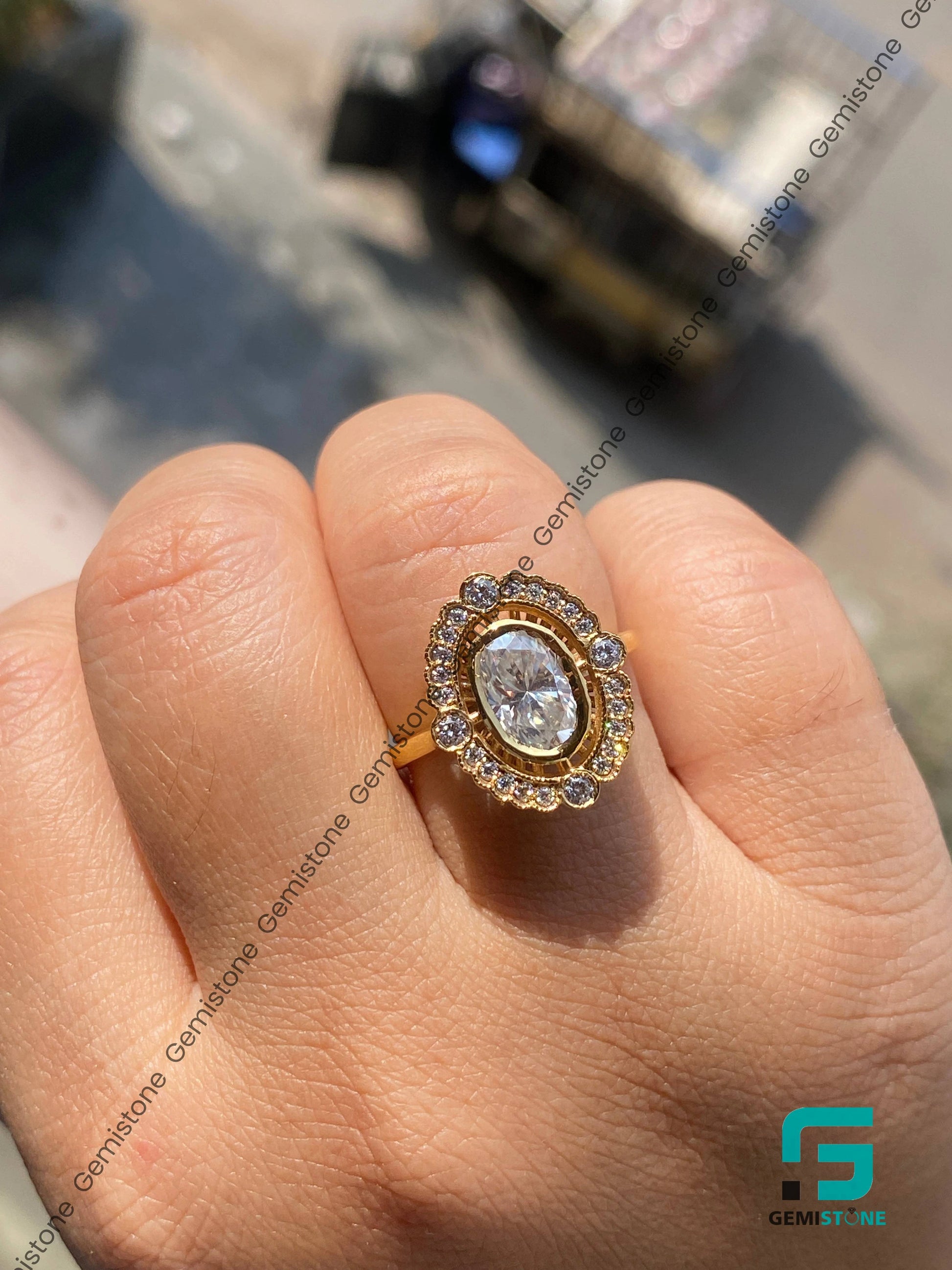 Oval Halo Mosaic Moisasnite Ring