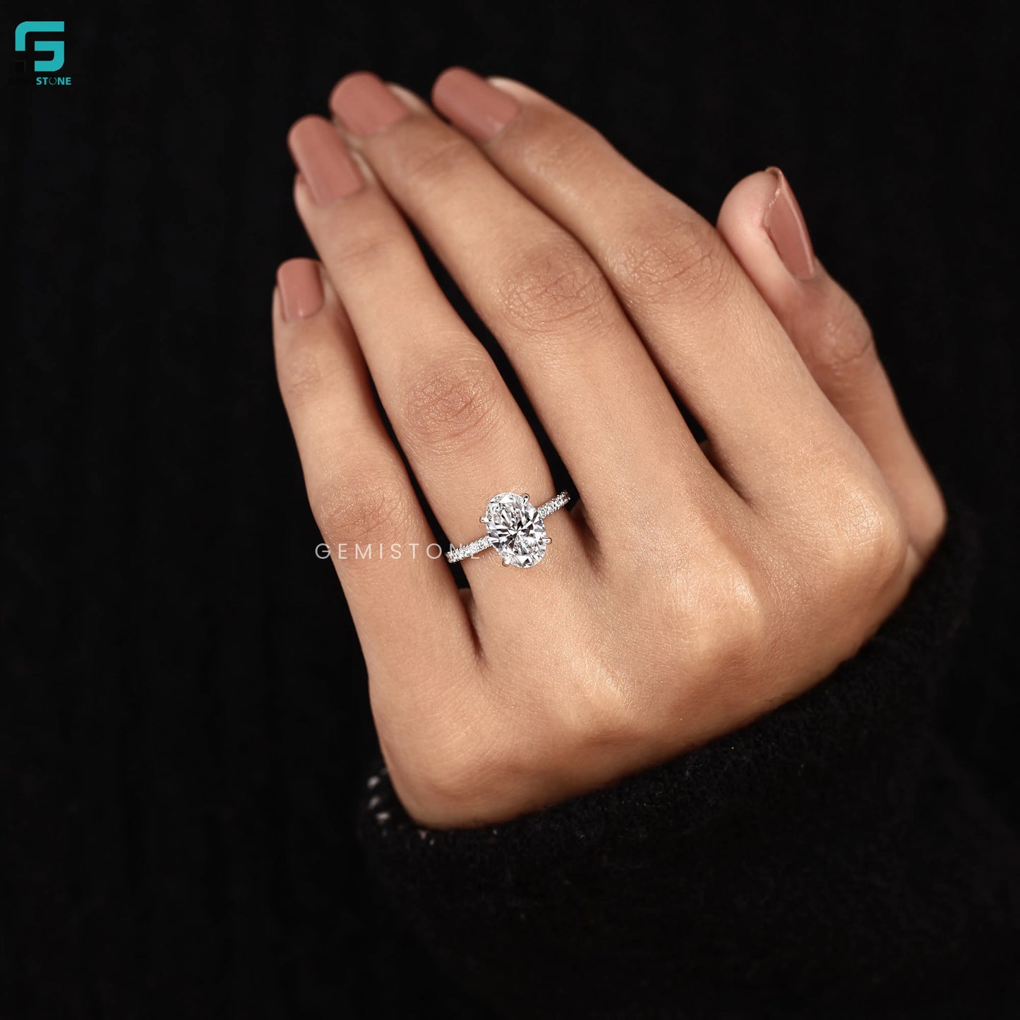 Oval Lab Diamond Hidden Halo Wedding Ring For Women