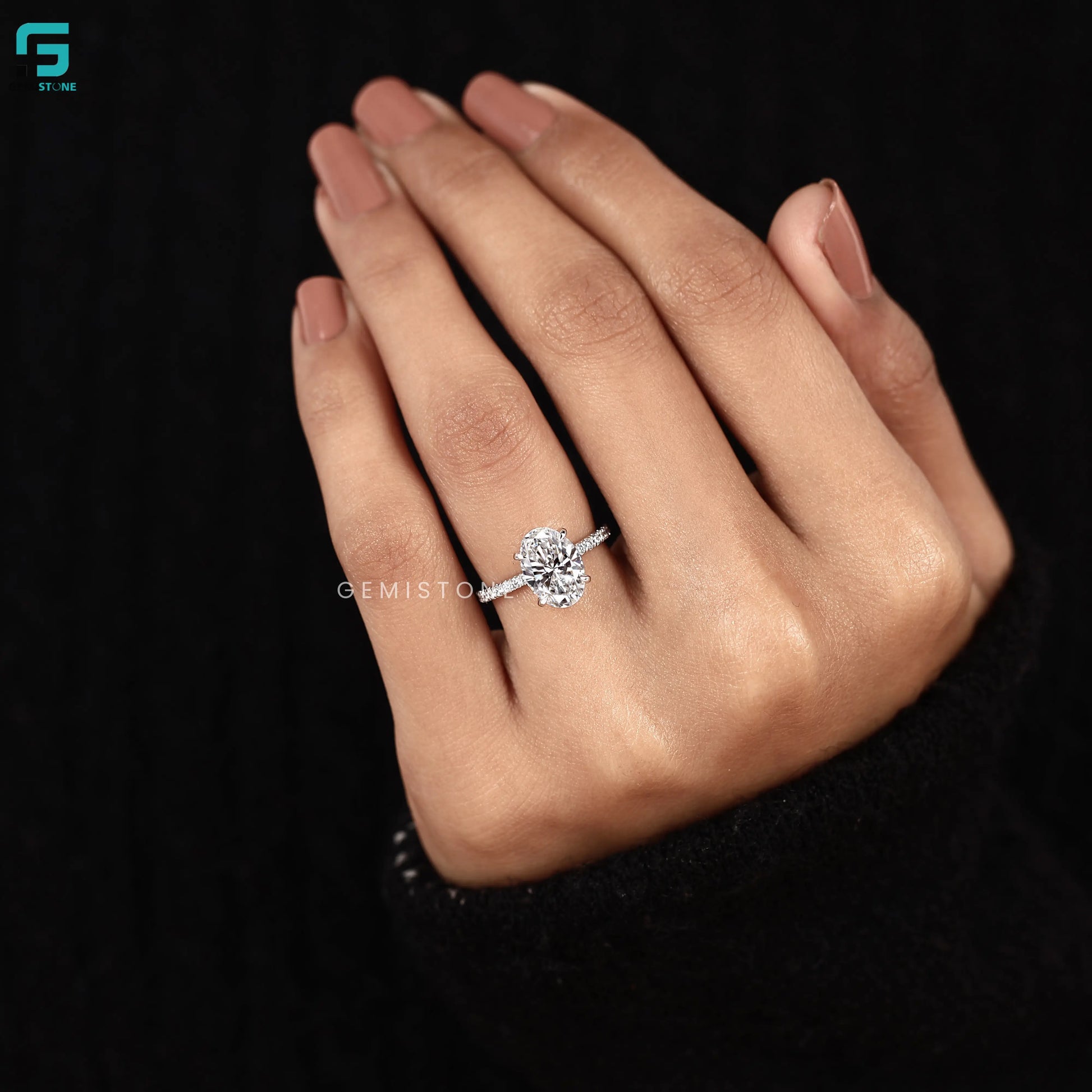 Oval Lab Diamond Hidden Halo Wedding Ring For Women