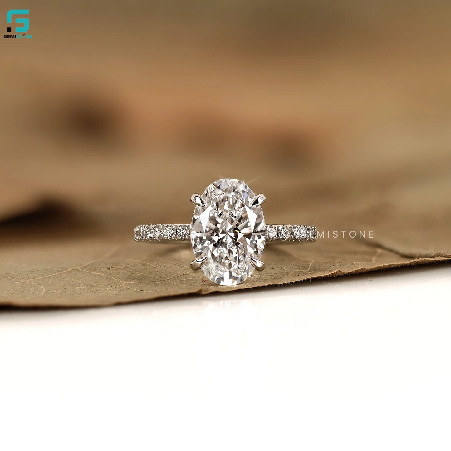 Oval Pave Set Wedding Lab Dimaond Ring 