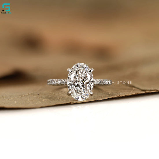 Oval Pave Set Wedding Lab Dimaond Ring 