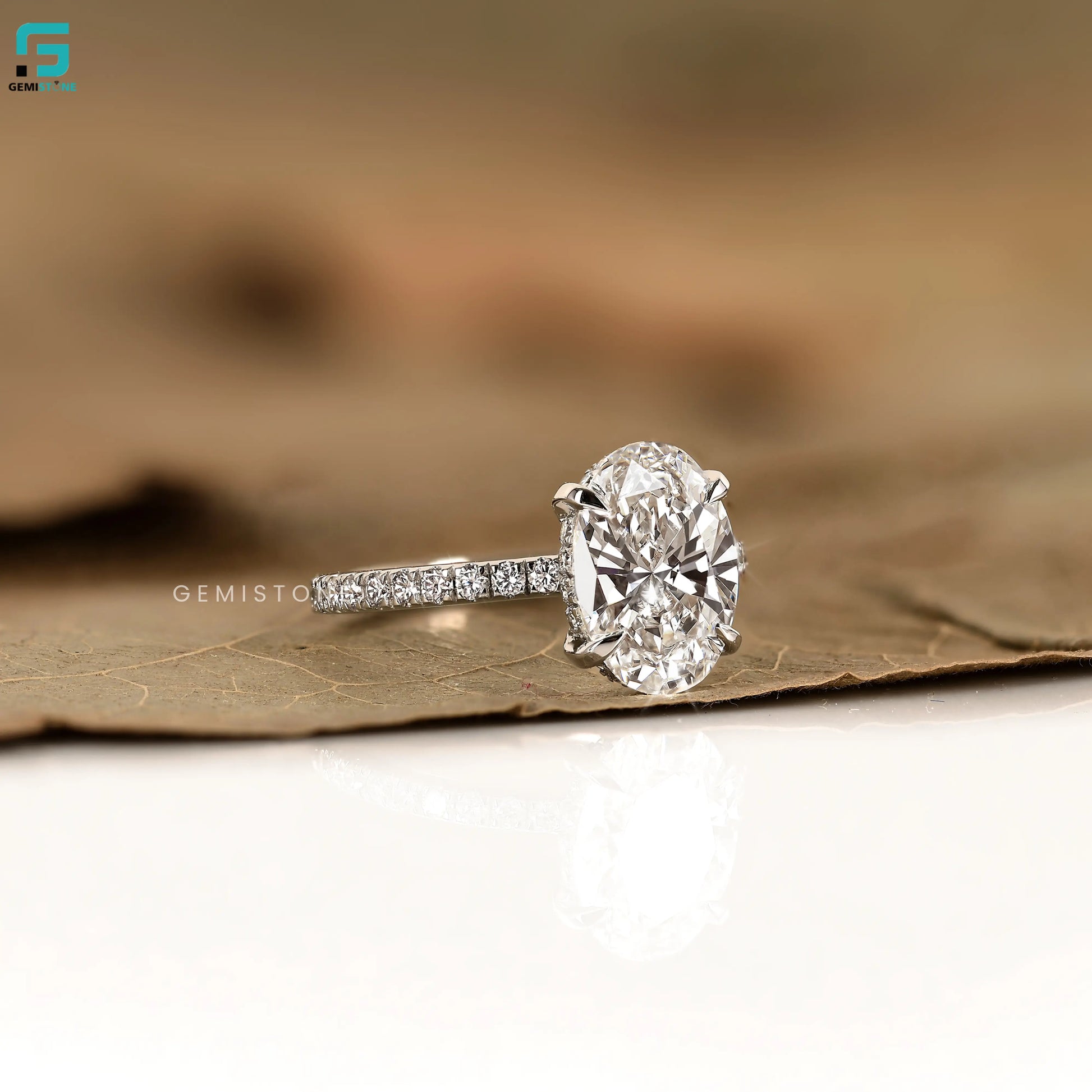 Oval Pave Set Wedding Lab Dimaond Ring For Women