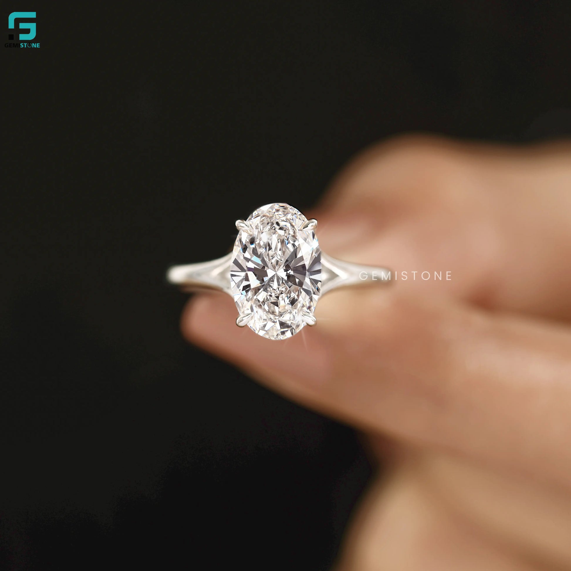 Oval Split Shank Lab Grown Diamond Ring For Women