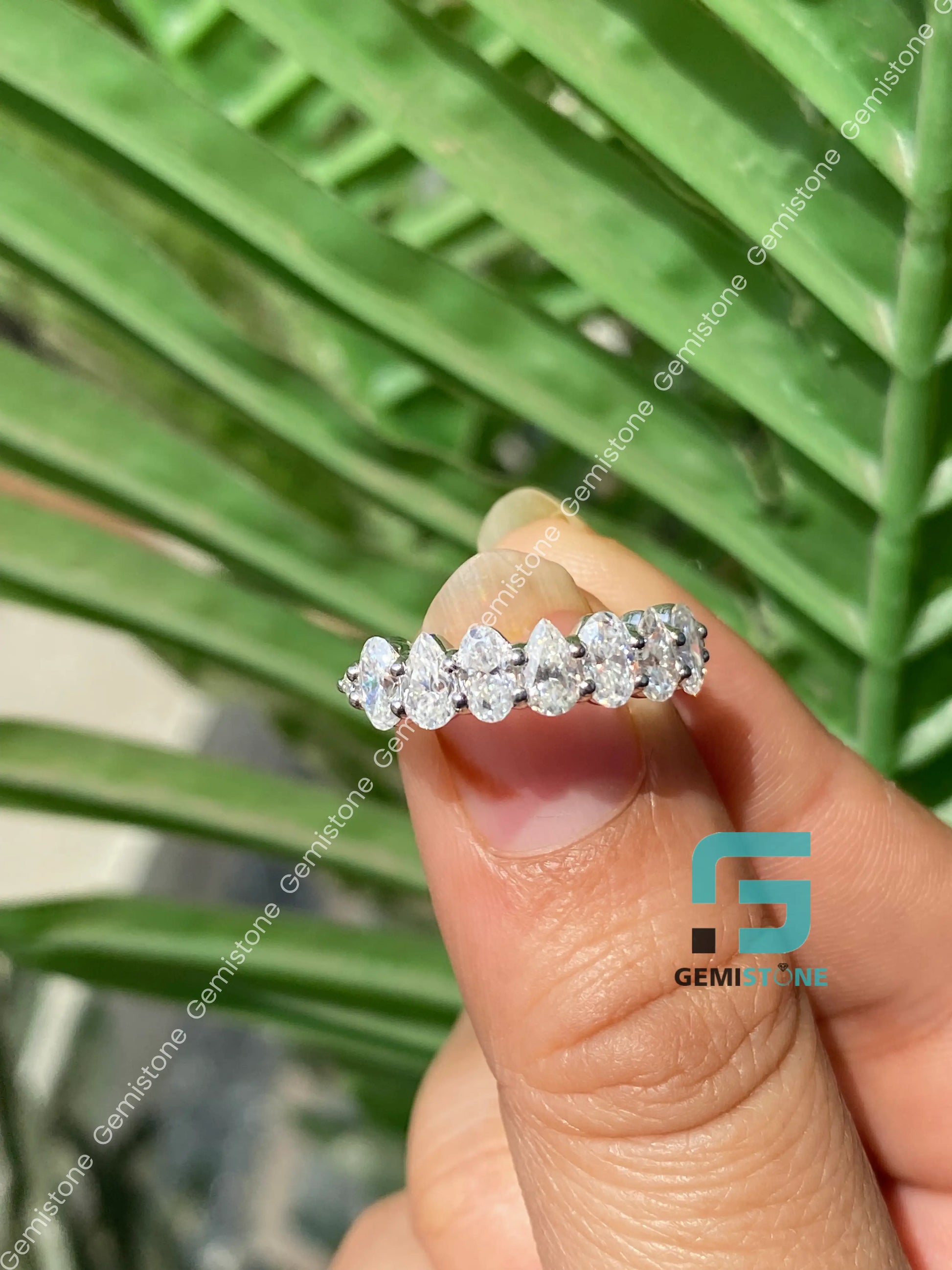 Oval_ Pear Moissanite Half Eternity Band