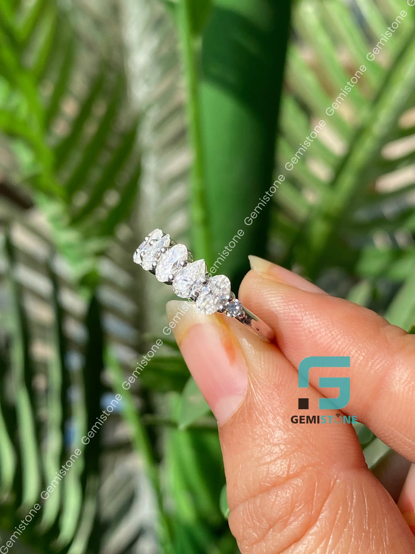 Oval_ Pear Moissanite Half Eternity Band For Women