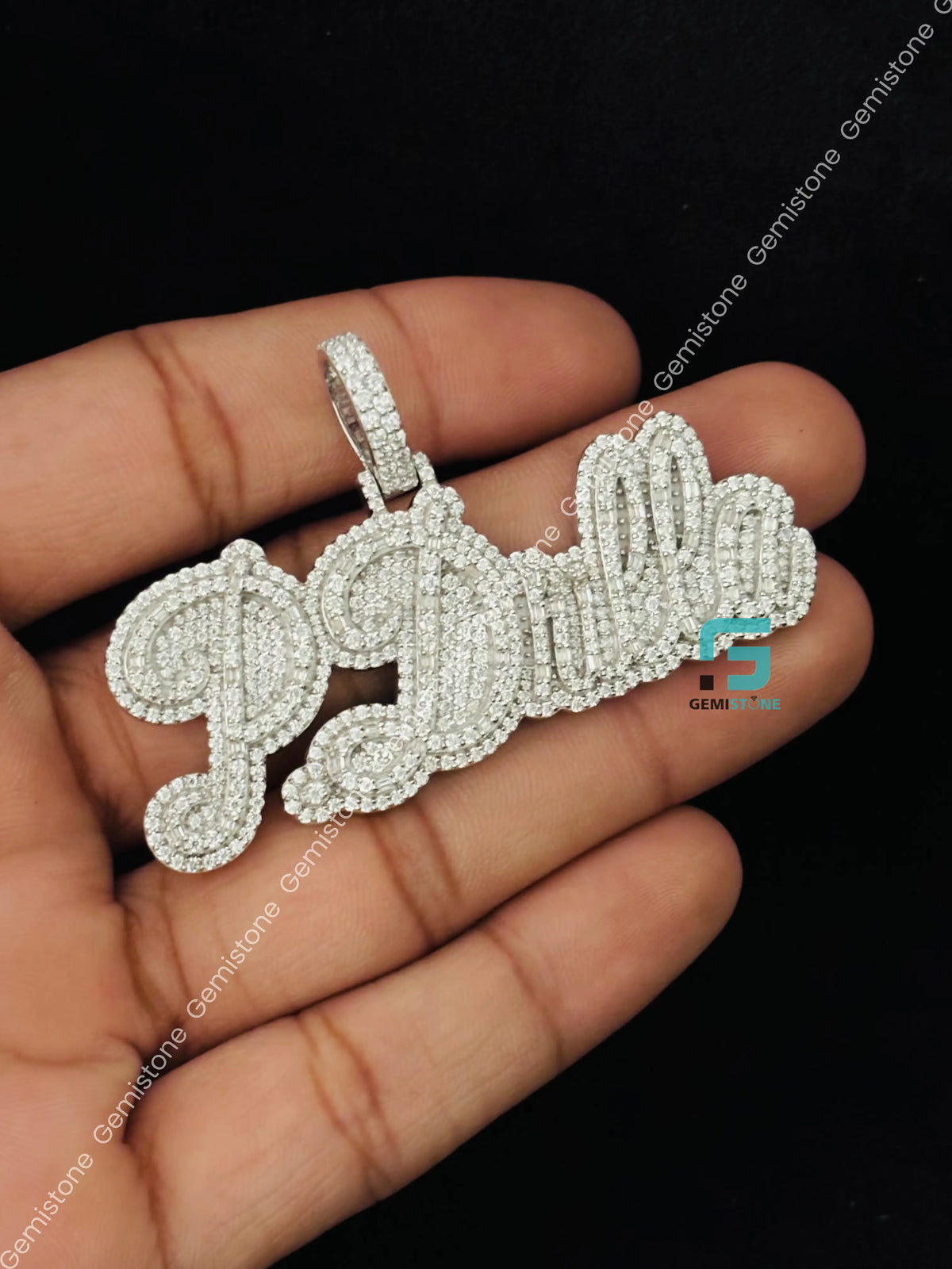 925 Silver Bust Down Moissanite Custom Letter Horizontal Pendant