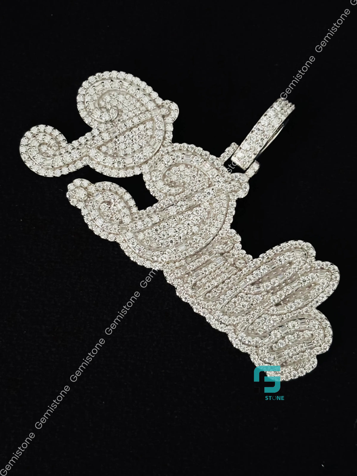 925 Silver Bust Down Moissanite Custom Letter Horizontal Pendant